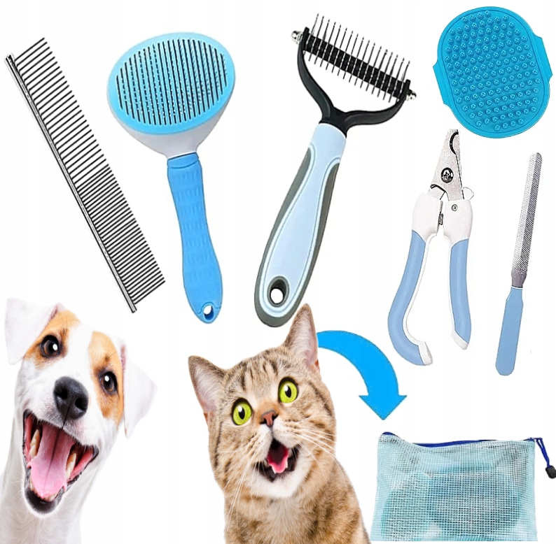 Levně Sada pro komplexní péči o psa a kočku (6v1), hřebenová kleštička