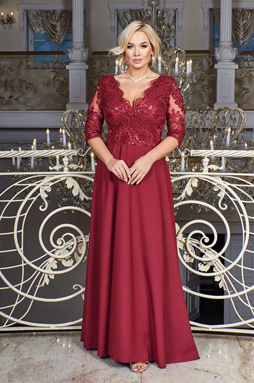 Crystal rękaw 3/4 suknia wieczorowa plus size Rozmiar 52