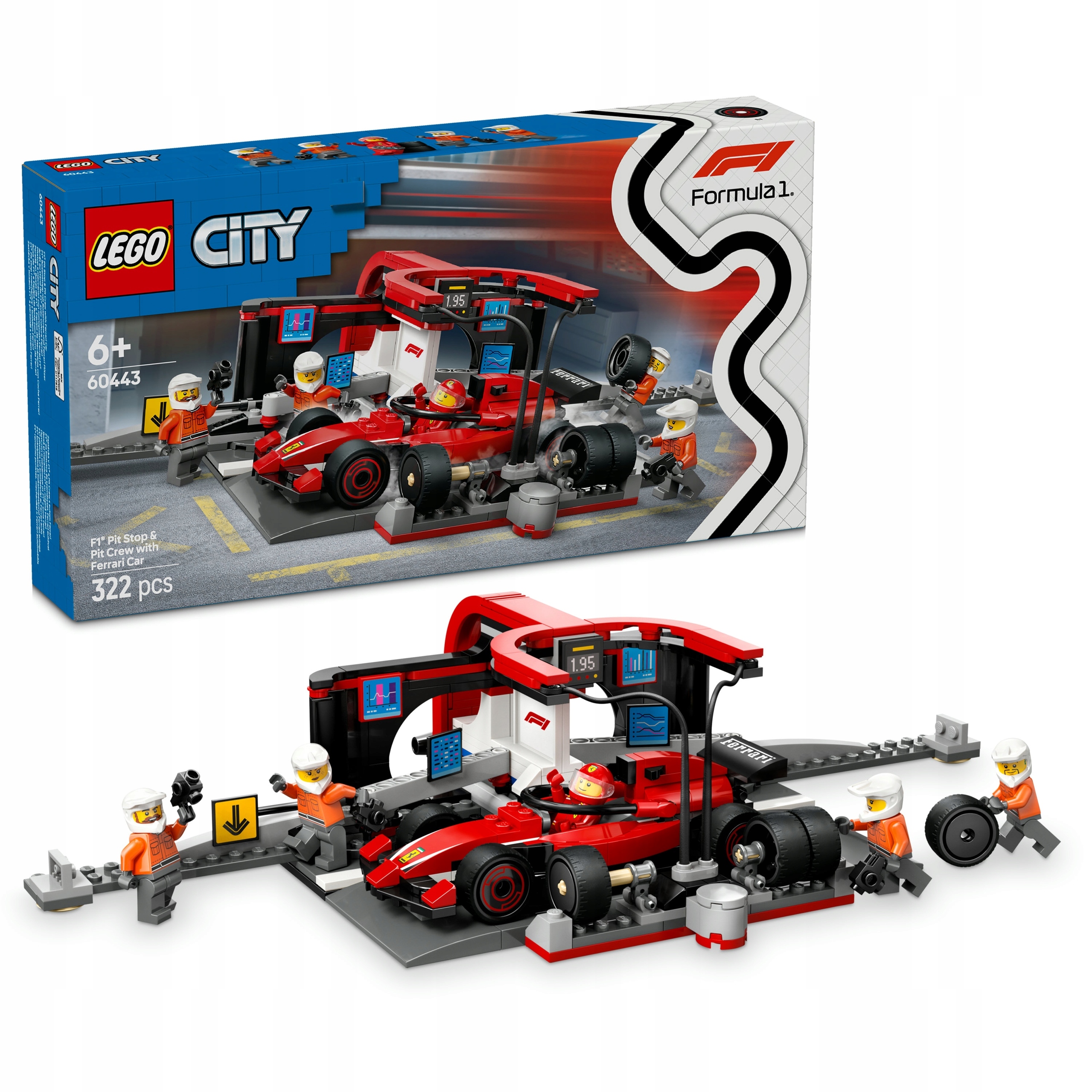 Lego City 60443 Klocki Miasto Pit stop City F1 i personel Ferrari Zestaw
