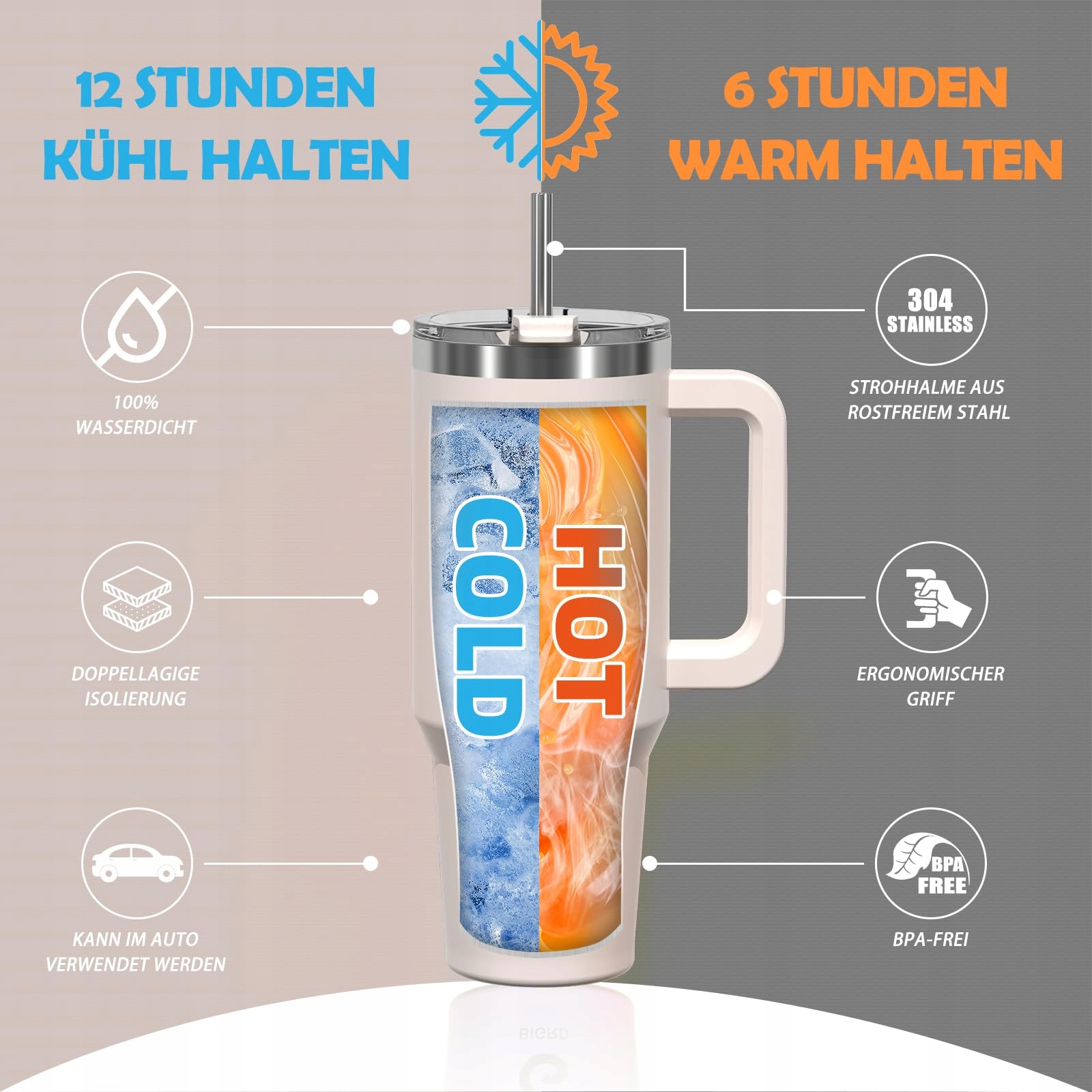 BIGRD KUBEK TERMICZNY 1.18L STAL NIERDZEWNA Z UCHEM I SŁOMKĄ RÓŻOWY — miniatura 2