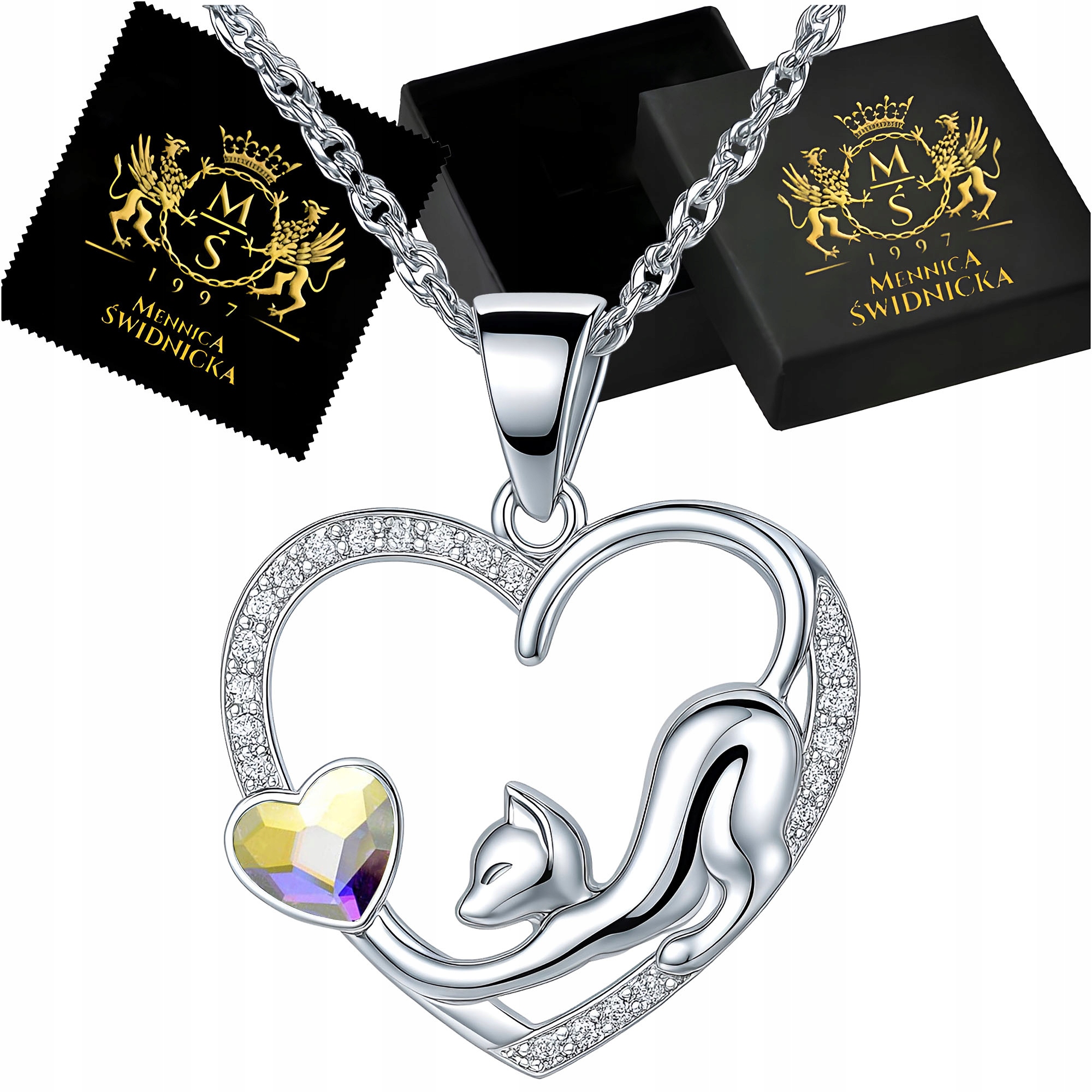 Náhrdelník Stříbro 925 Kočička a srdce Dámské Šperky ze stříbra Gravírování