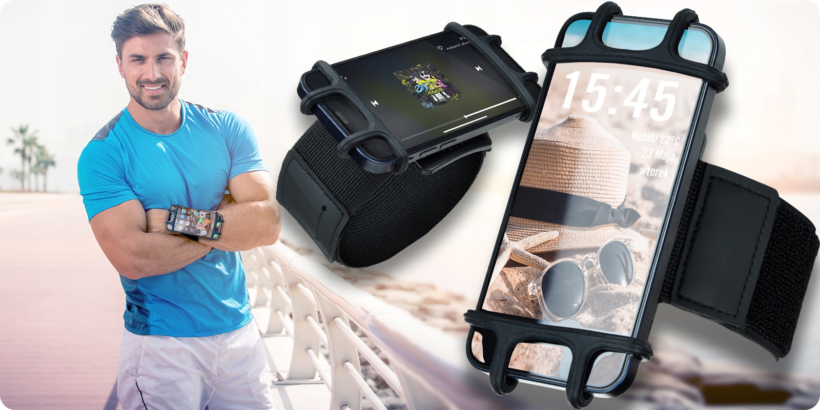 ARMBAND SPORTOWE ETUI DO TELEFONU BIEGANIA RAMIĘ NADGARSTEK+ŚWIECĄCA OPASKA Stan opakowania oryginalne
