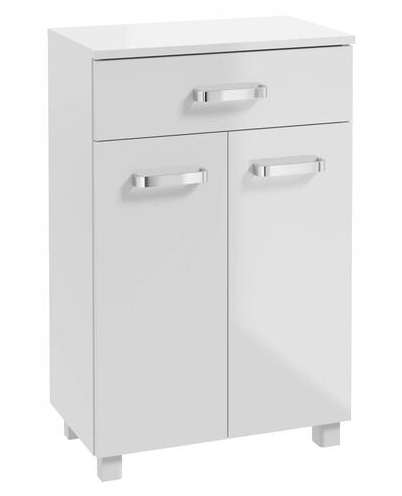 Stojící koupelnová skříňka 50 x 78 cm komoda s policí na nožkách, bílý lesk