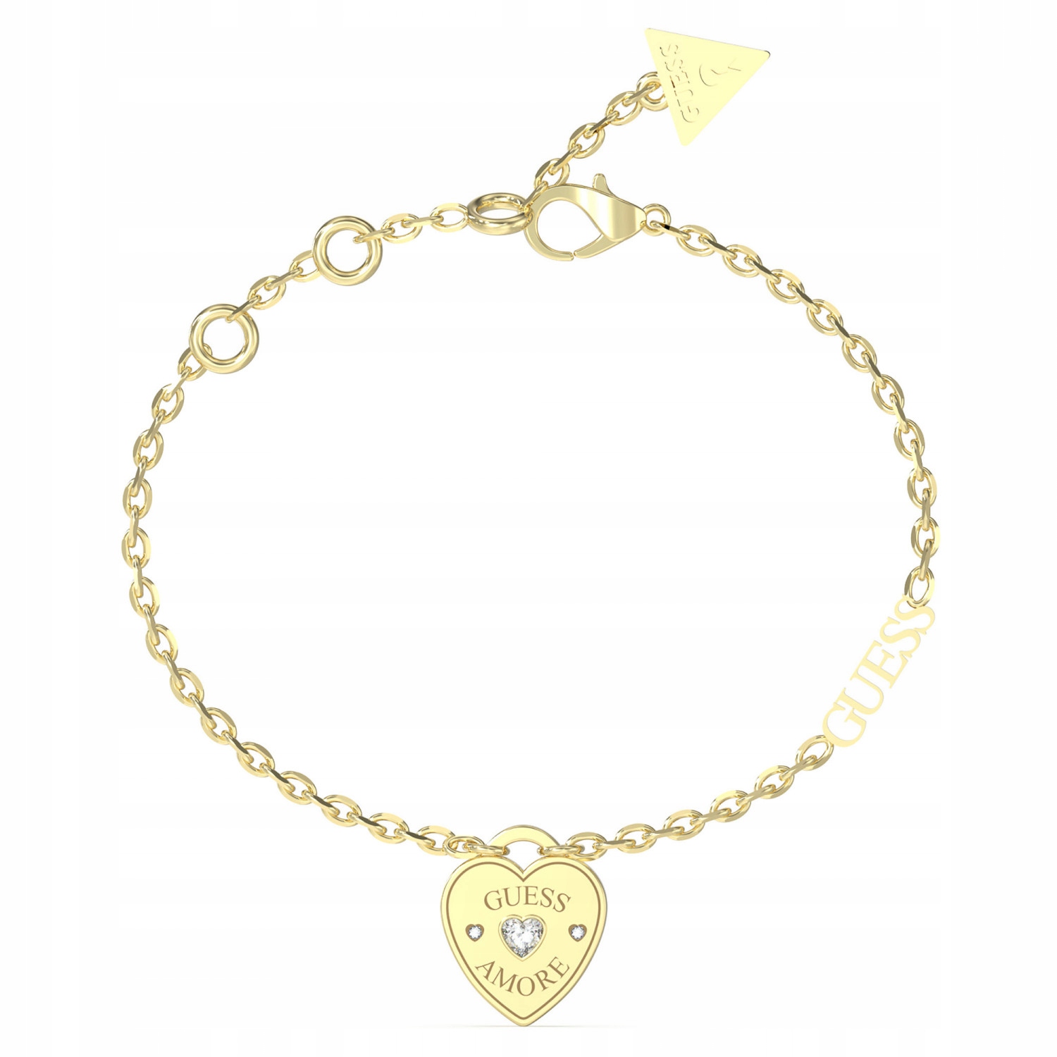 Dámský zlatý náramek Guess se zirkon a srdíčkem