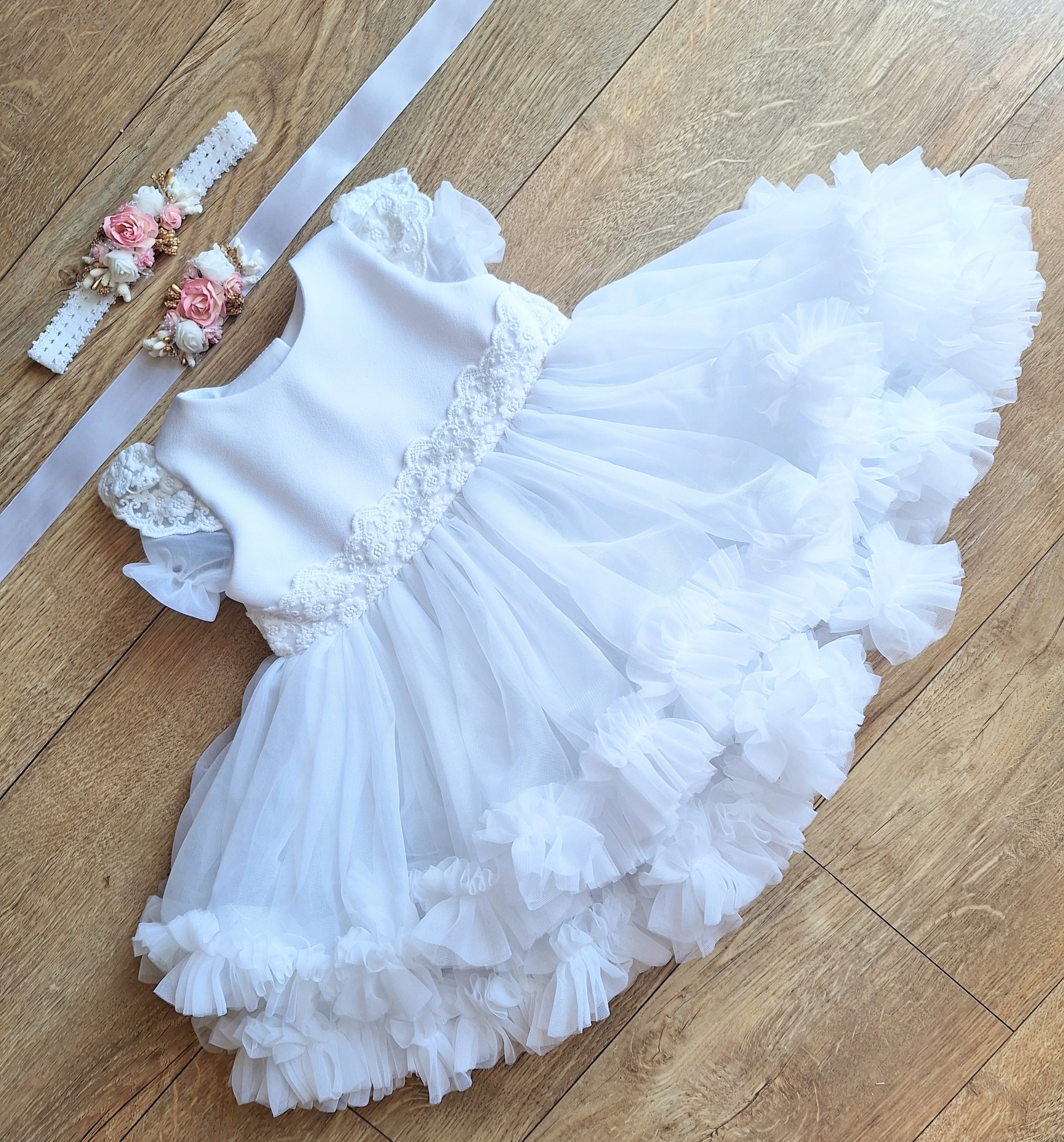 Sukienka do chrztu biała tiulowa LATO Rozmiar 62