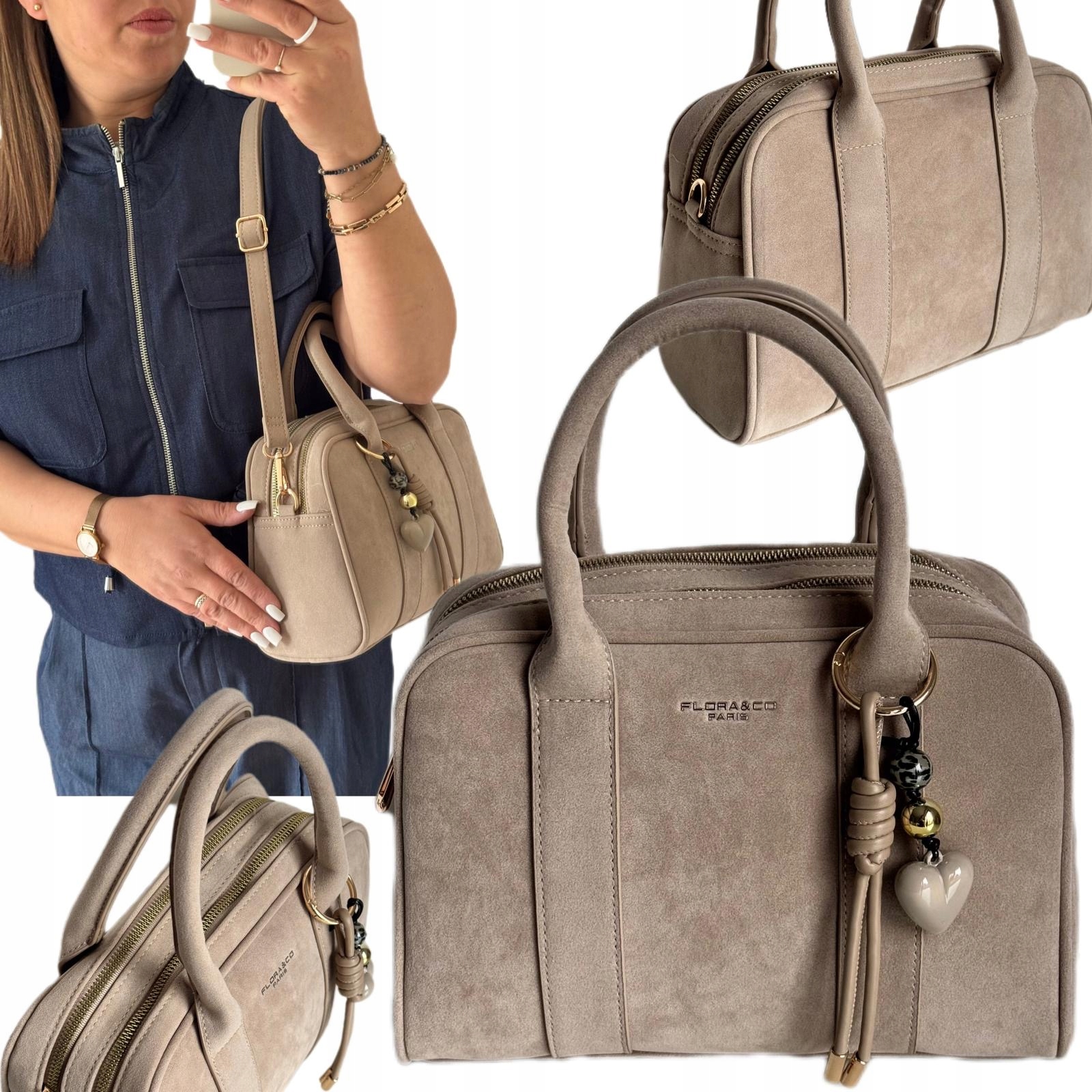 Dámská Kabelka Flora&co Kůže Eco Semišová Taška Shopper Béžová Kabelka Přes Rameno