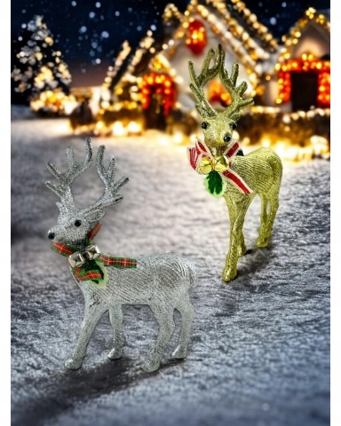 OZDOBA ŚWIĄTECZNA RENIFER JELEŃ FIGURKA OZDOBA DEKORACJA STROIK BROKATOWA Szerokość produktu 4 cm