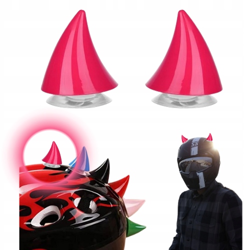 RÓŻOWE ROGI NA KASK MOTOCYKLOWY ROWEROWY 2 SZT Z PRZYSSAWKAMI I NAKLEJKAMI