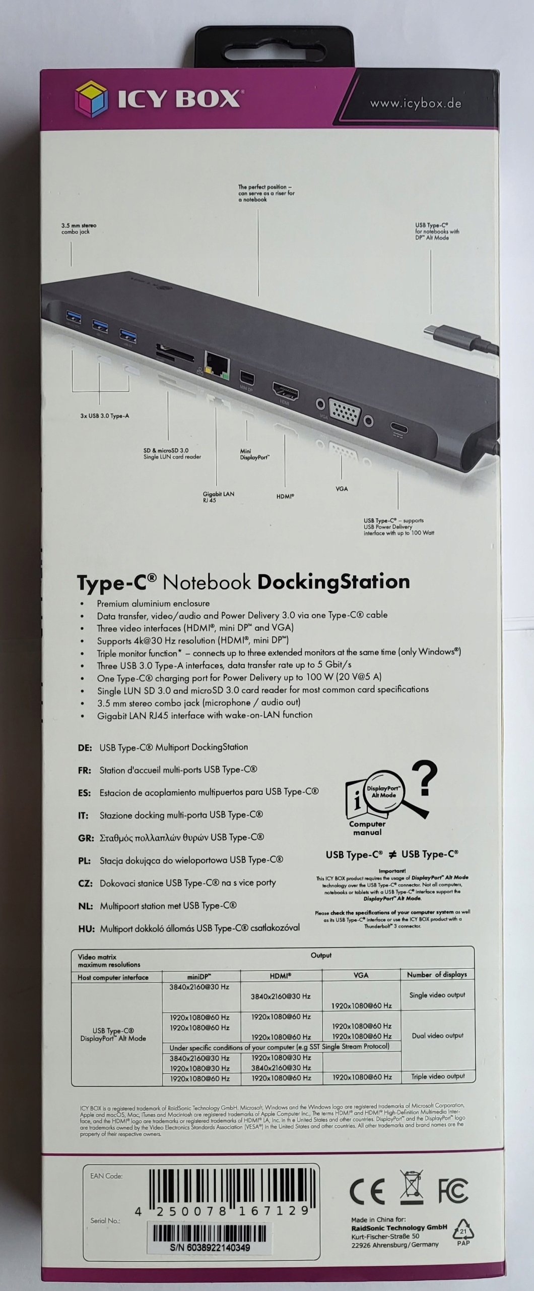 Icy Box stacja dokująca USB-C - USB-C VGA DisplayPort HDMI LAN USB SD 100W Kod producenta IB-DK2102-C