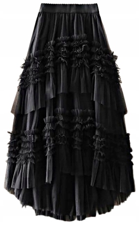 MD černá sukně asymetrická maxi dámská L/40 elegantní volánky