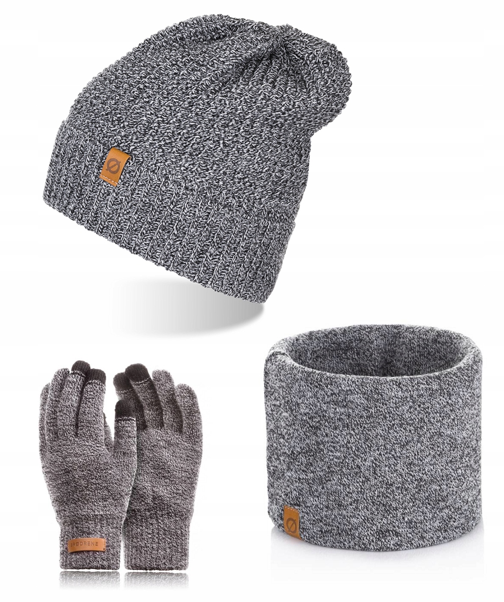 Pánská šedá souprava Brodrene Čepice Nákrčník rukavicemi