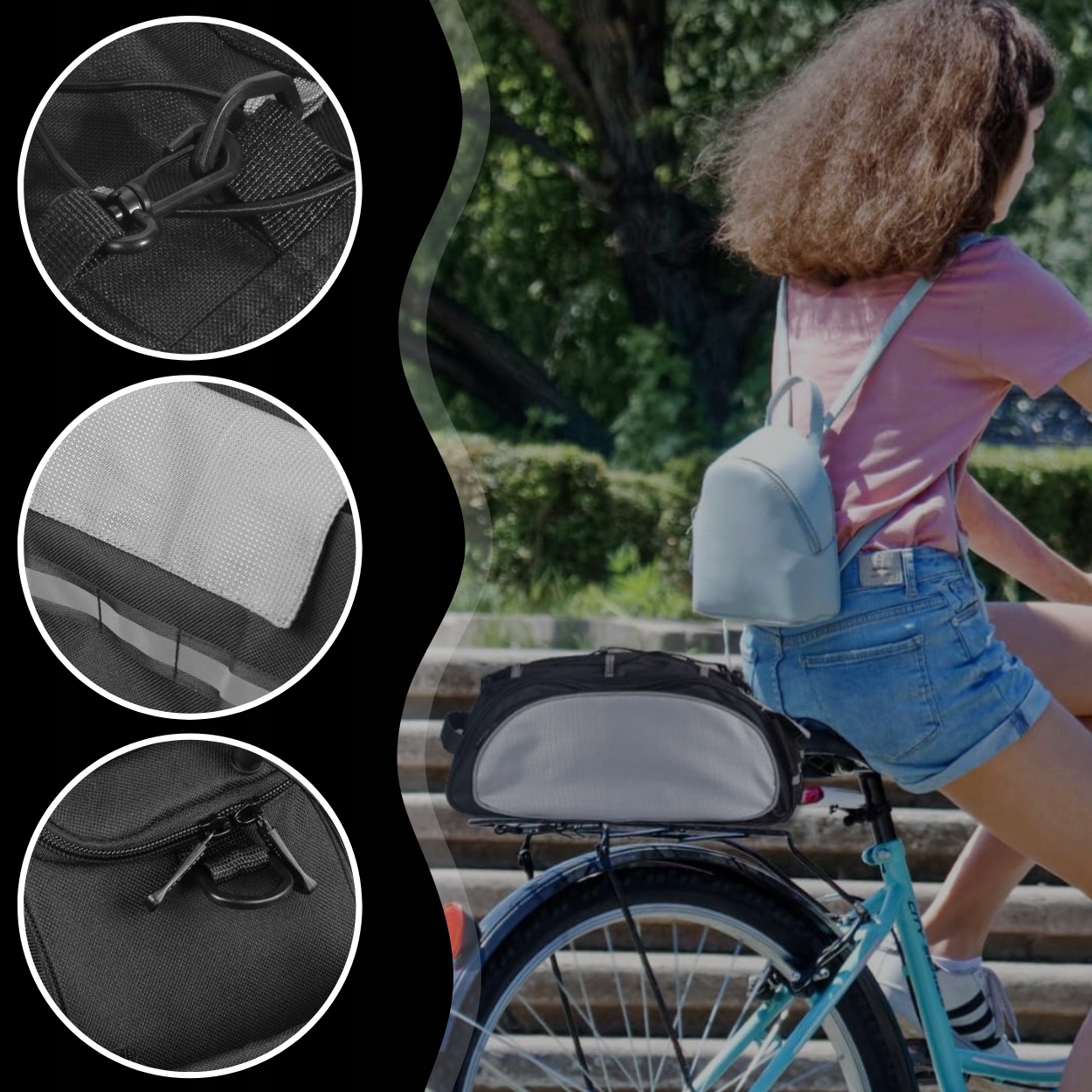 SAKWA ROWEROWA TORBA TURYSTYCZNA DUŻA NA BAGAŻNIK KUFER NA RAMIĘ DO ROWERU Szerokość produktu 40 cm