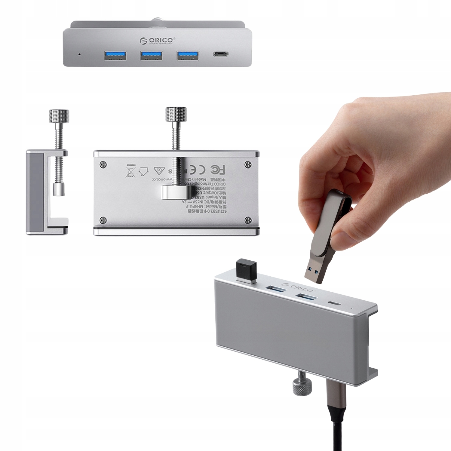 Hub Orico MH4PC montowany na zacisk USB-C / 3x USB-A 3.0 + 1x USB-C 3.0 - s