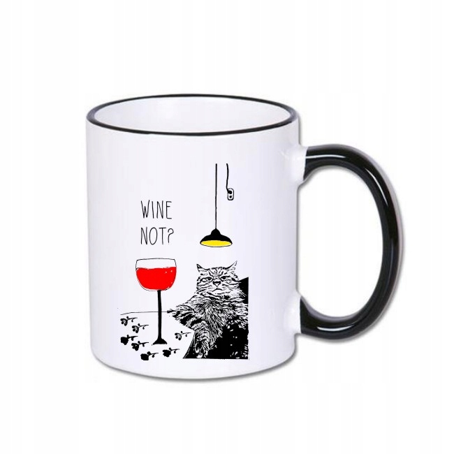 

Kubek czarny rant wyluzowany kot i wino
