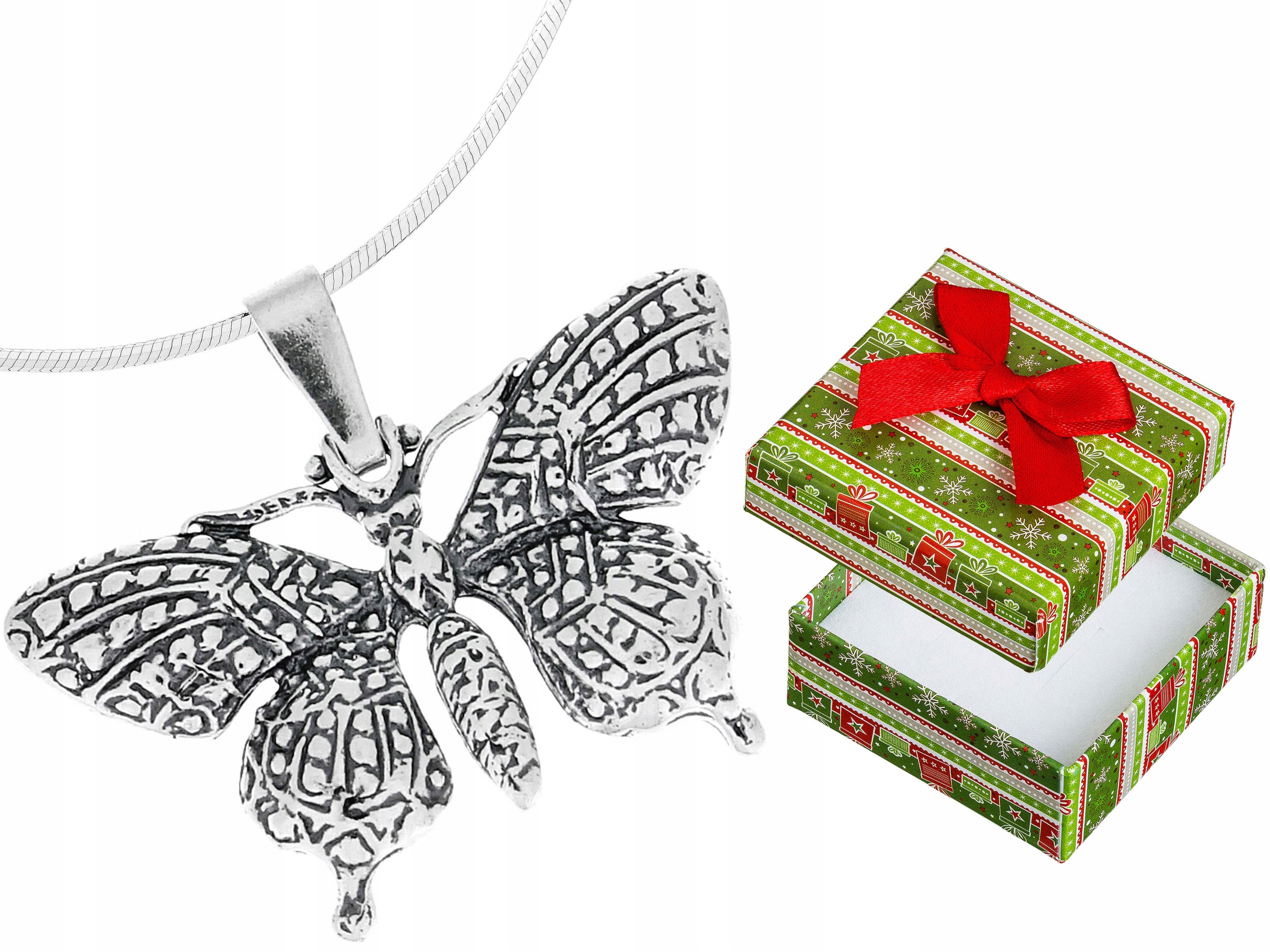 Velký stříbrný dámský náhrdelník Motýl Oxidovaný motýlek Krátký Choker 38 cm