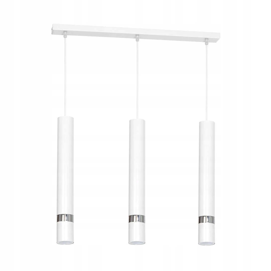 Trojnásobná závesná lampa biela chrómová 3 tuby nad stôl ostrov bar 60 cm Milagro