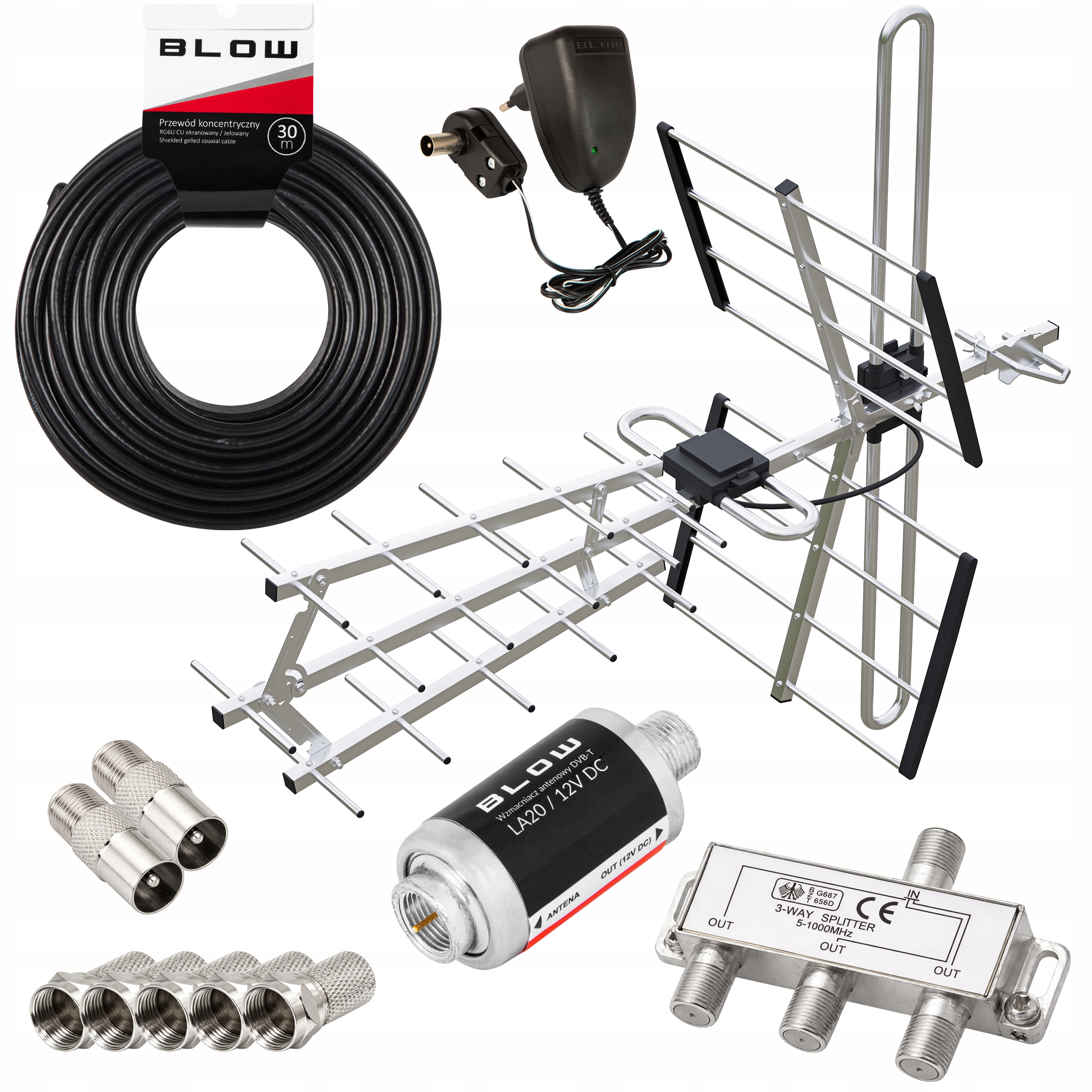 Směrová Pozemní Tv Anténa Combo DVB-T2 Set 3TV Kabel 30 m