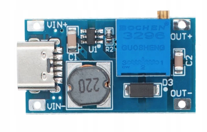 Przetwornica podwyższająca MT3608 port USB-C Boost Step-Up 5V - 28V 2A 0158 Kod producenta MT3608_USB-C_2A_Step-UP