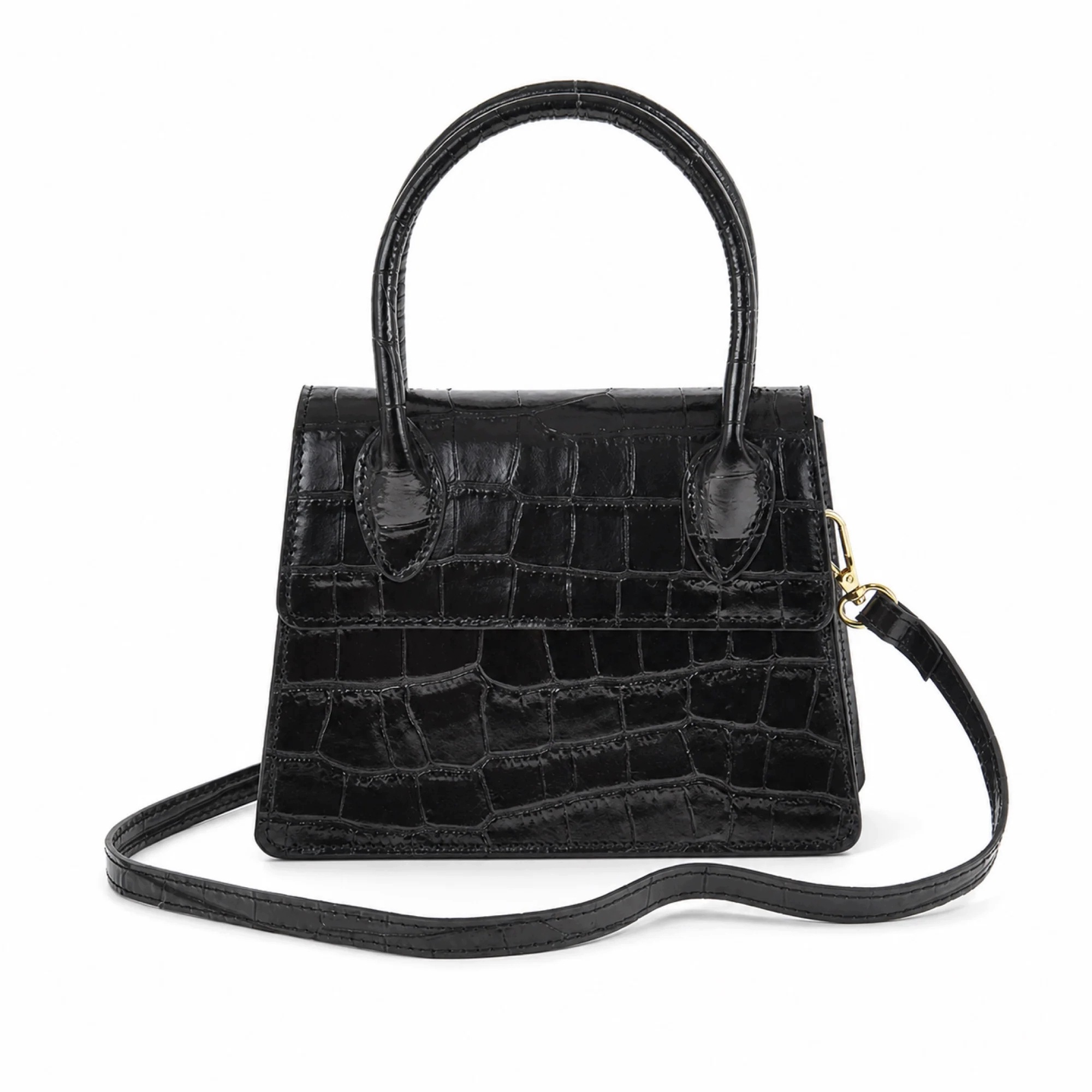 Dámská kabelka Laura Biaggi mini přírodní kůže croco klopa BlackCroco