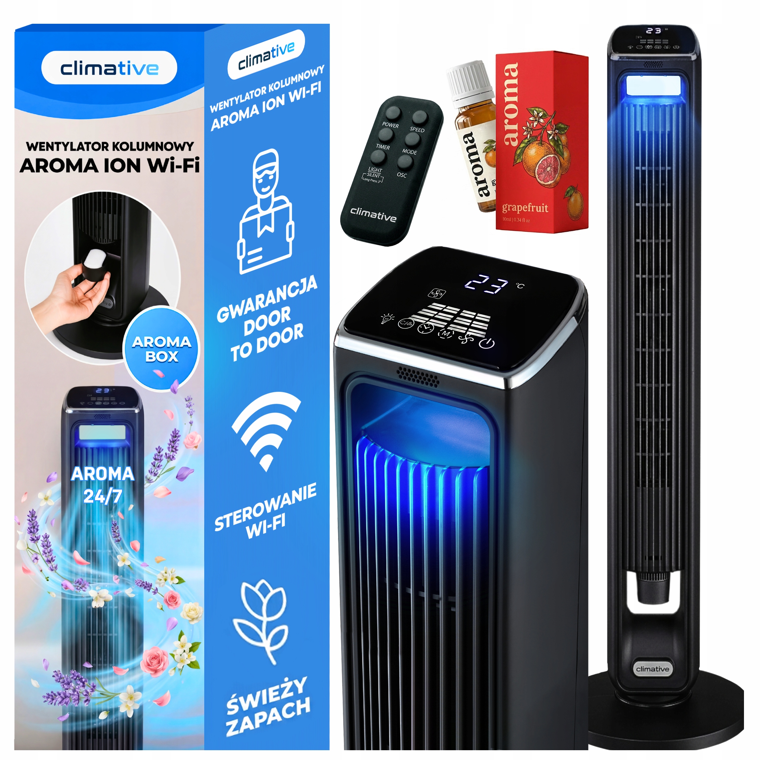 Sloupový ventilátor Aroma Stojací ventilátor tichý WiFi Ionizace Vůně