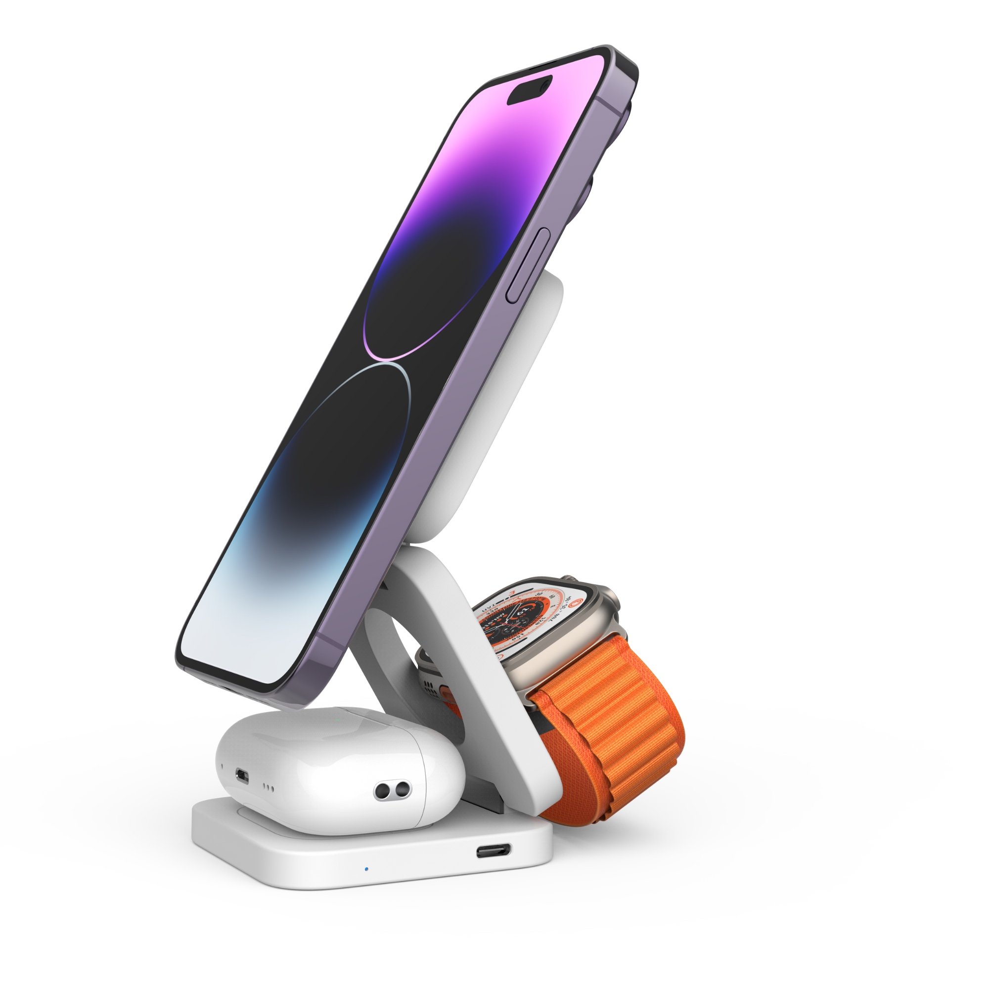 Bezdrátová magnetická nabíječka Cubenest E310 3v1 s MagSafe podporou bílá