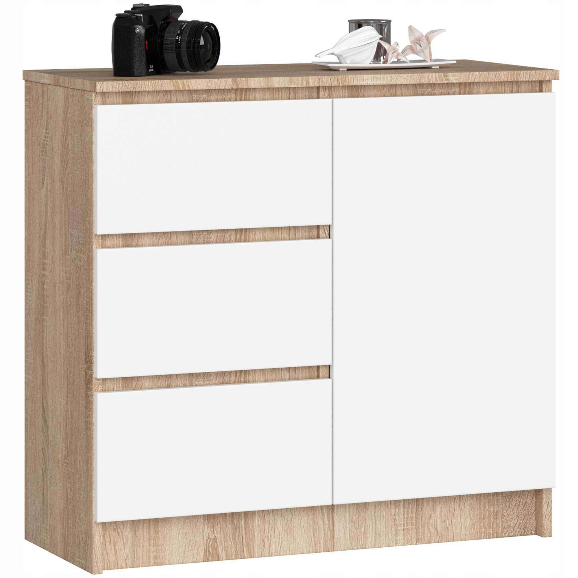 Komoda Jerry K 80 cm 1 dvere 3 zásuvky dub sonoma/biela