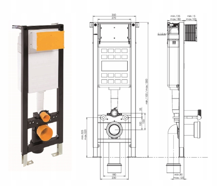 FLUIDMASTER ECO BOX Zestaw stelaż+miska LAVITA SOFI+przycisk Marka Fluidmaster