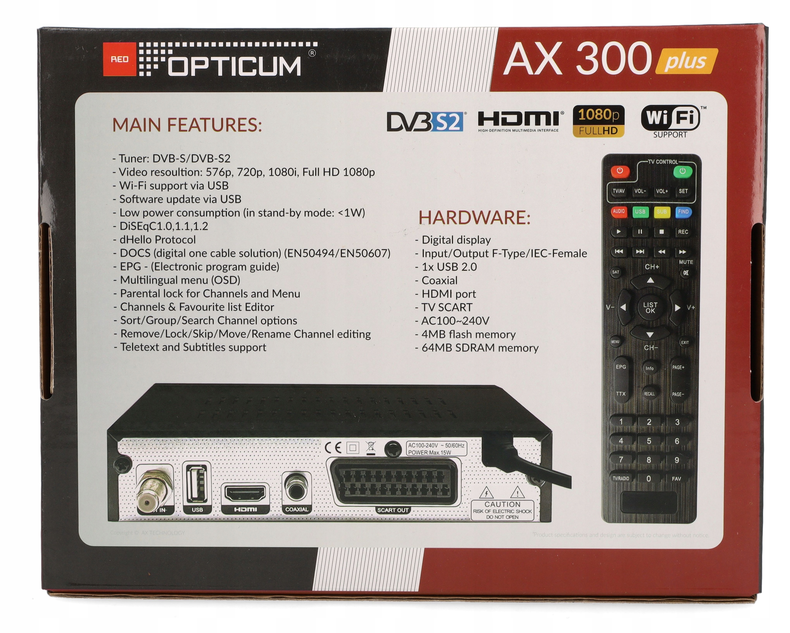 Tuner Satelitarny OPTICUM HD X300 Plus FTA SAT PVR DVBS2 Marka Opticum