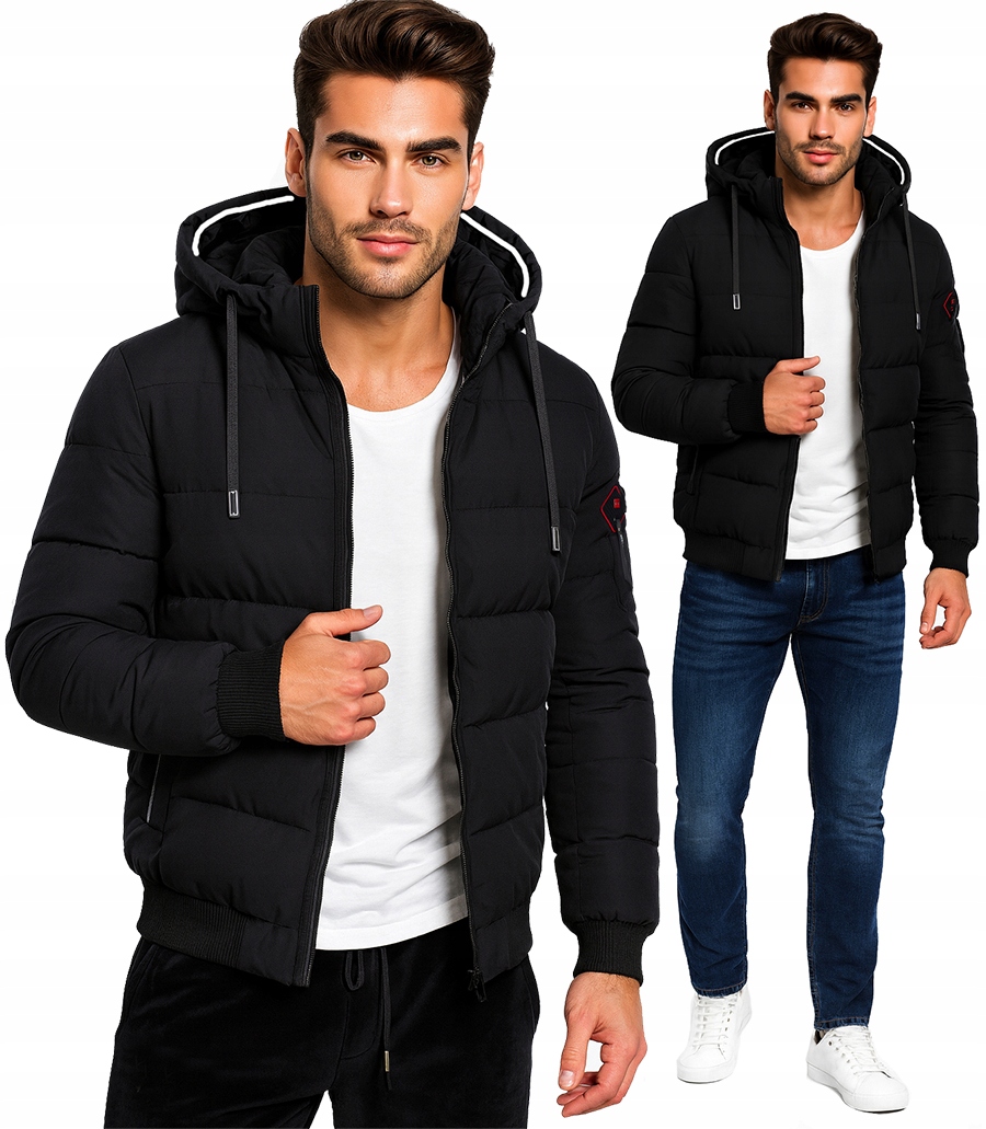 Pánská Bunda S Kapucí Zateplená Péřová Zimní Prošívaná Černá XXXXL 4XL