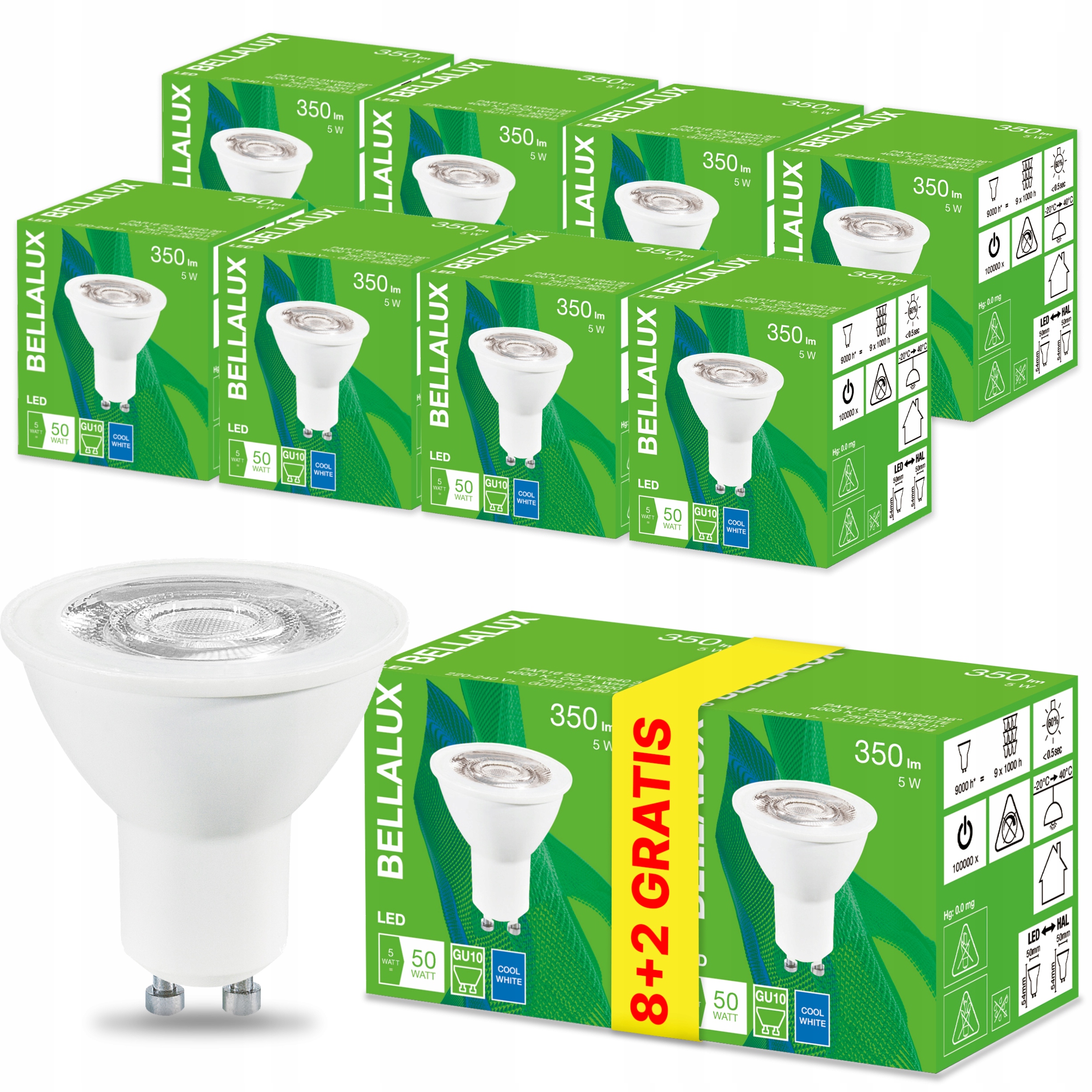 

8x Żarówka Led GU10 5W 50W 4000K Bellalux