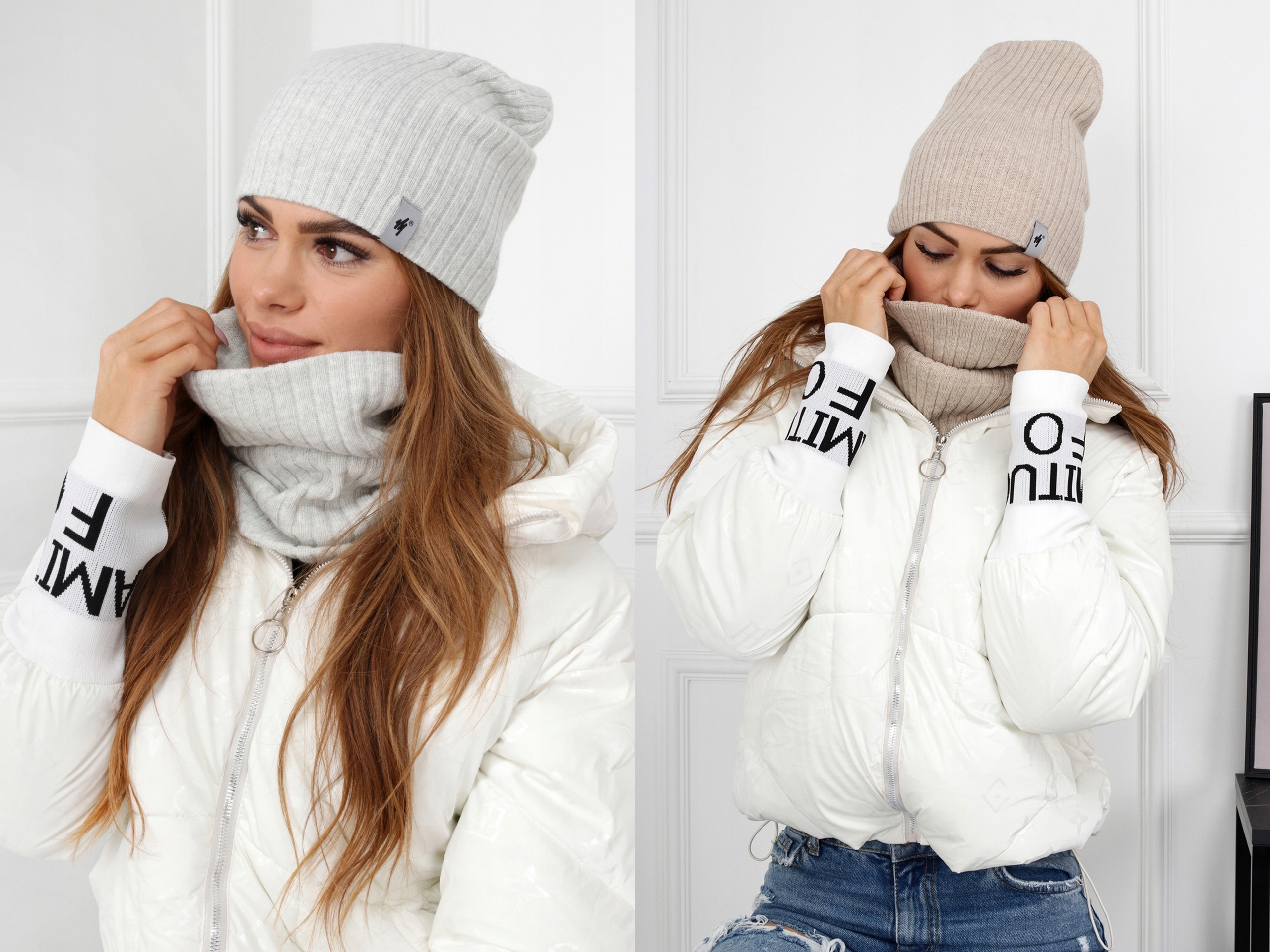 KOMPLET DAMSKI CZAPKA BEANIE KOMIN DUŻY ZESTAW CIENKI LEKKI WIOSENNY KOLORY Wzór dominujący inny wzór