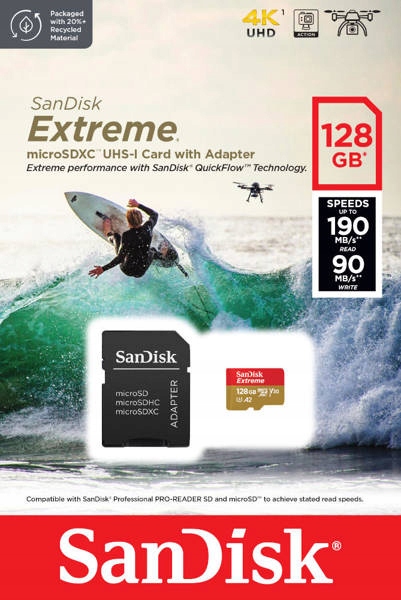 Karta pamięci micro SD SANDISK EXTREME 128GB 190/90 V30 Typ karty SDXC