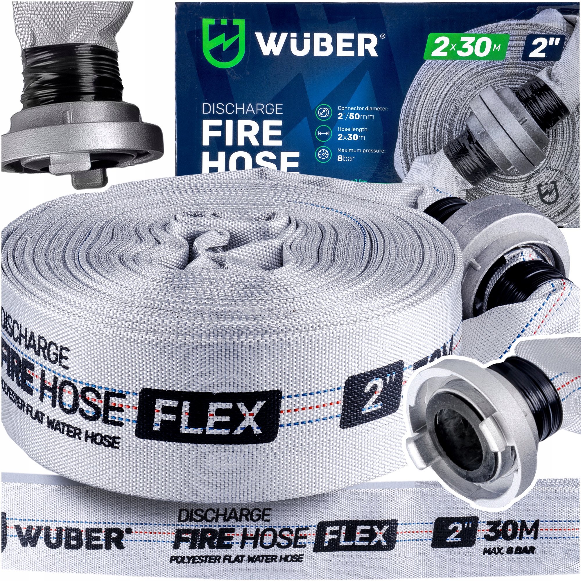 Wąż Strażacki Mocny Do Pompy Fast-fix Mocny Długi Do Szamba Wody 2" 30M