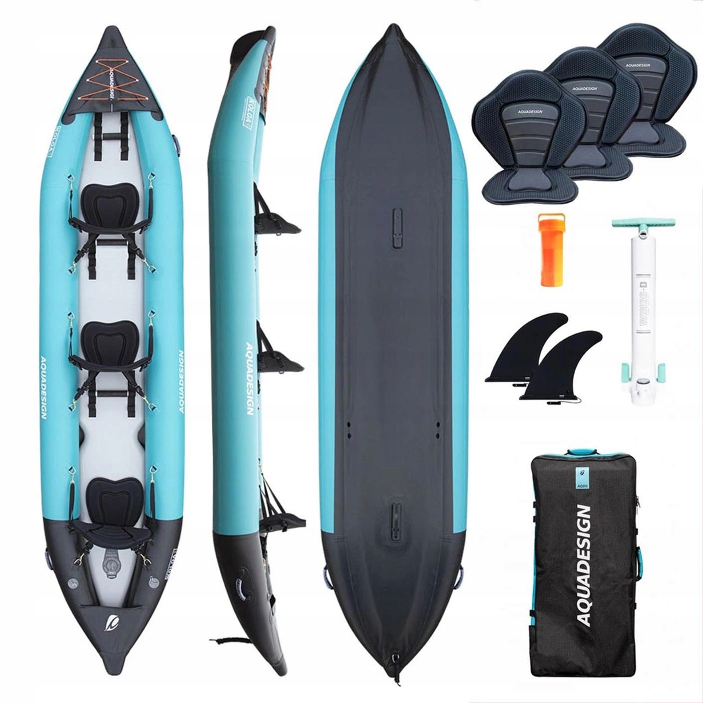 Kajak pompowany pneumatyczny Aquadesign 3-osobowy Koloa 400 cm 250 kg