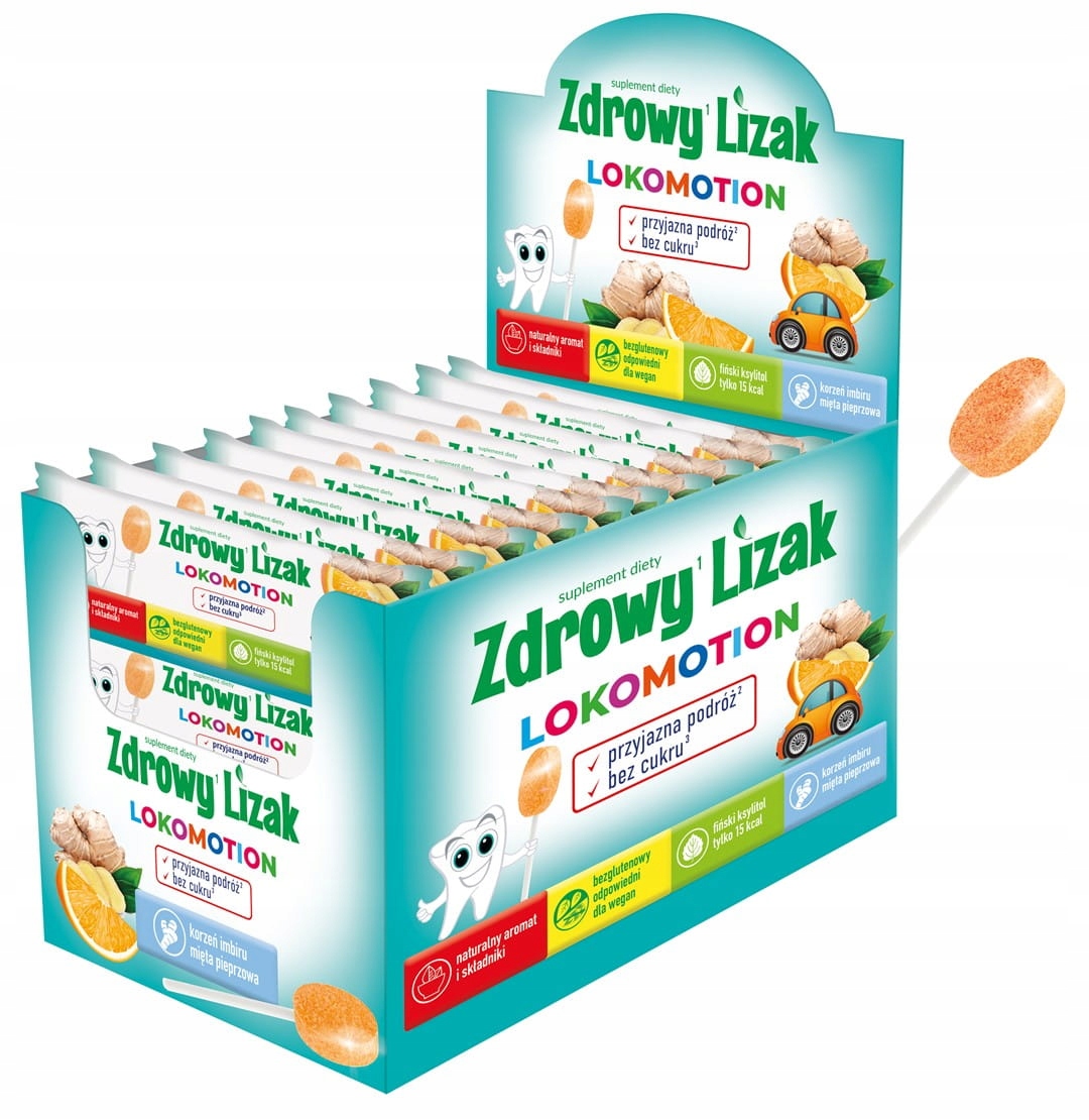 Levně Zdravé Lízátko Lokomotion Pomerančové bez cukru 40ks – pohybové onemocnění