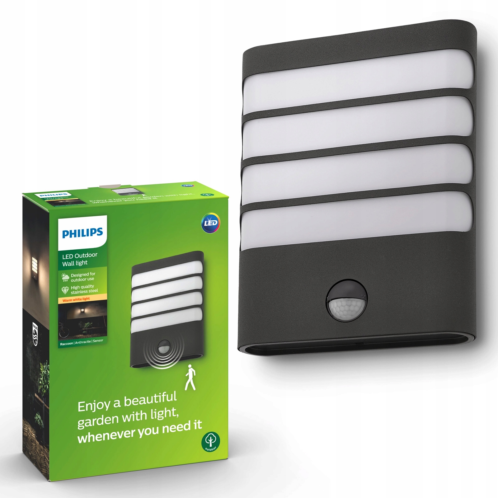 Led záhradné nástenné svietidlo Vonkajšia fasádna lampa 3W Senzor Pohybu Philips