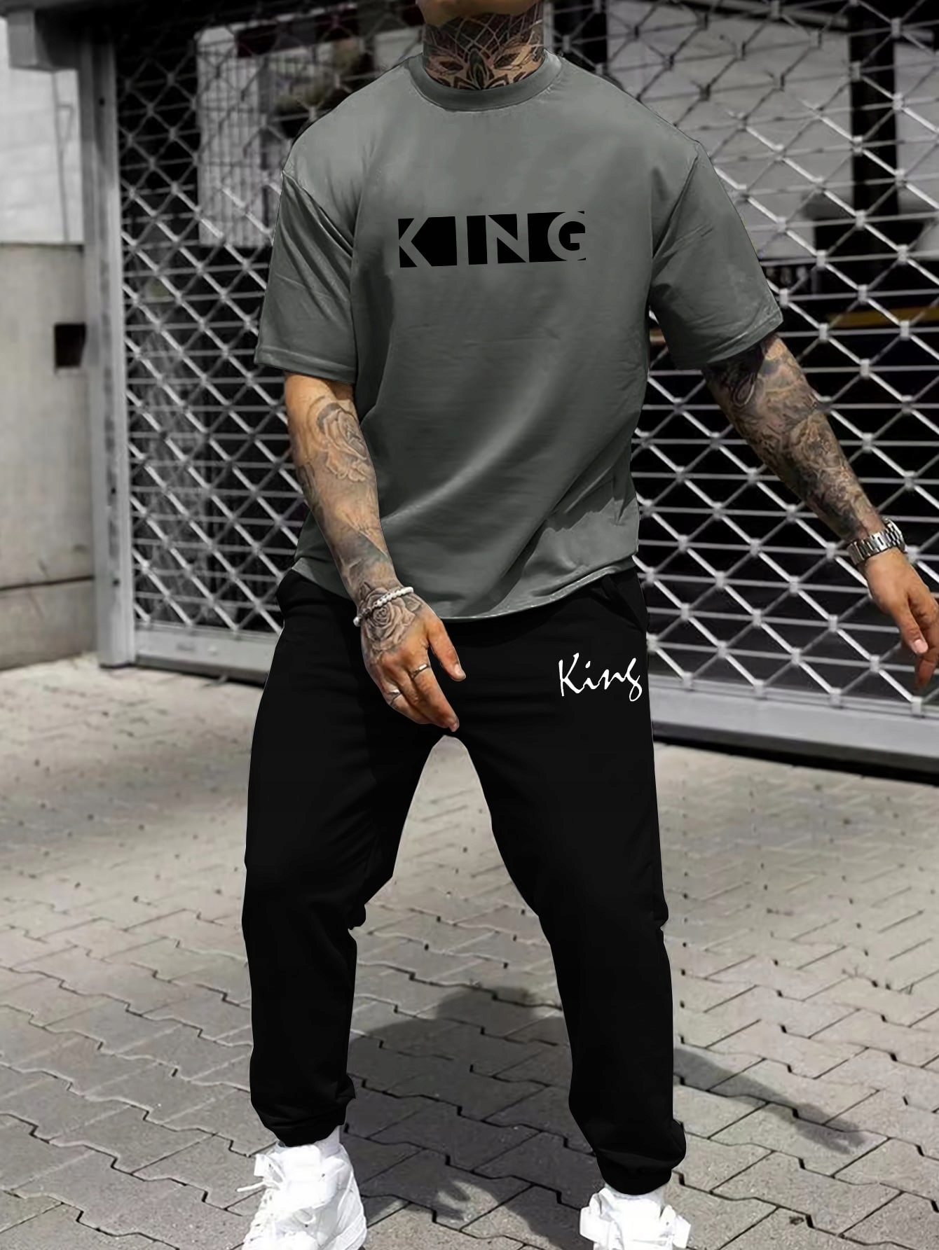 Komplet Pánské Tričko Se Sloganem Ležérní Tepláky Shein M