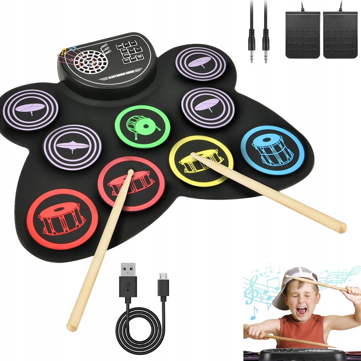 přenosný buben mat drum Barevný elektronický buben s 9 podložkami