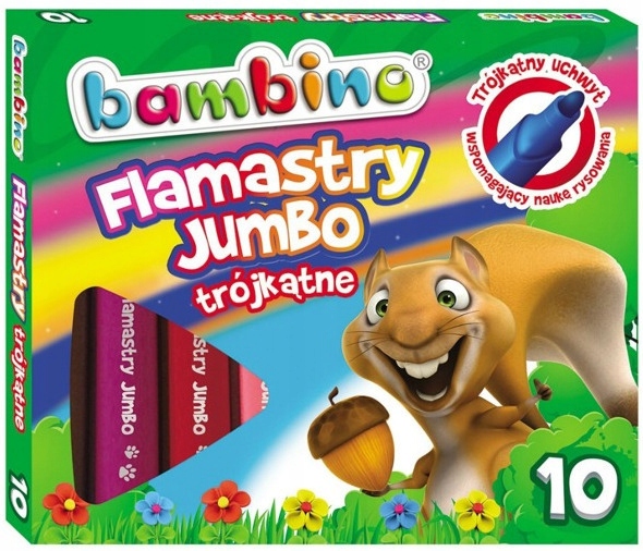 Flamastry Trójkątne Grube JUMBO 10 kolorów BAMBINO Zmywalne Spieralne Kod producenta 03189
