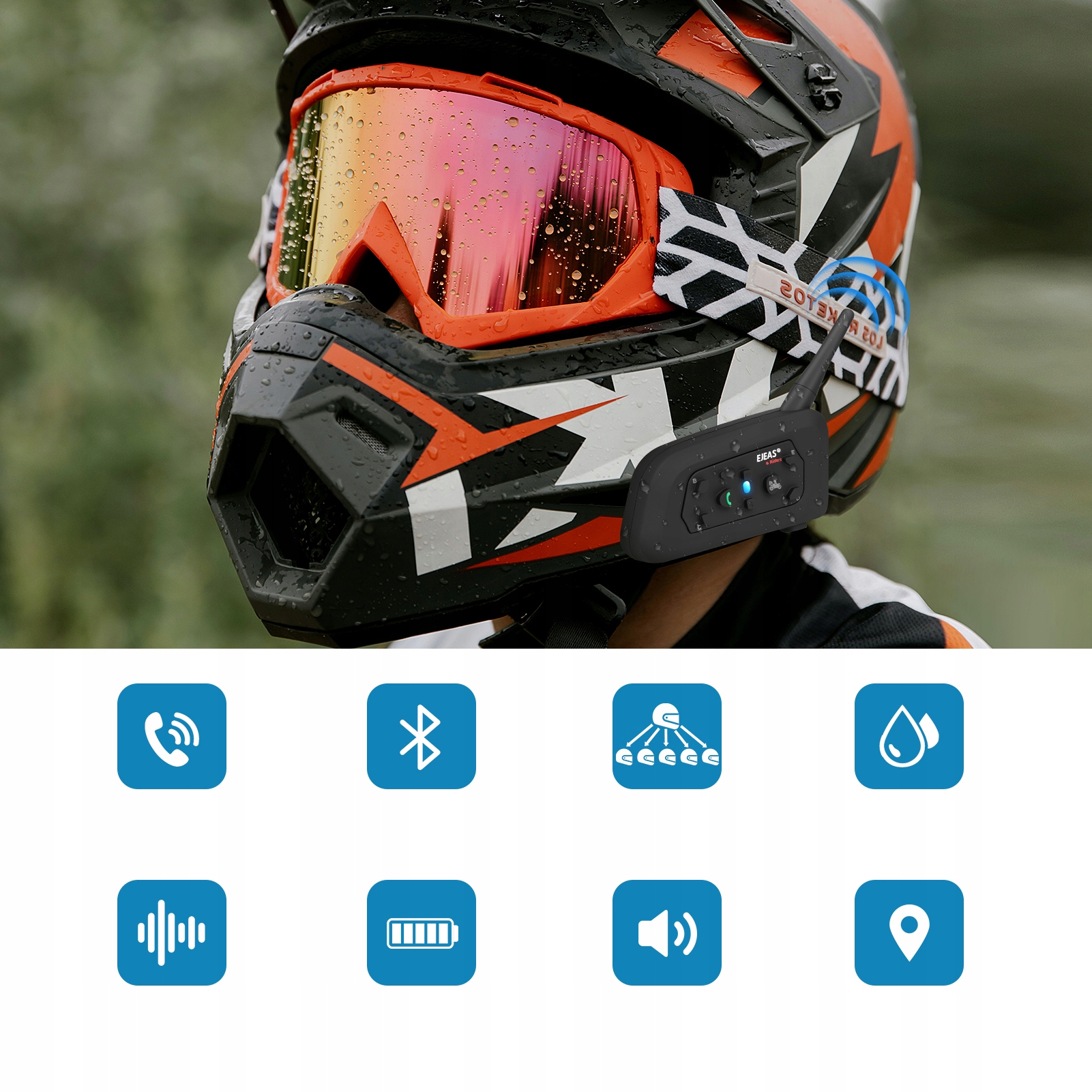 INTERKOM MOTOCYKLOWY EJEAS V6 PRO 2SZT Bluetooth 1200M 850mAh na kask IP65 Model V6 Pro