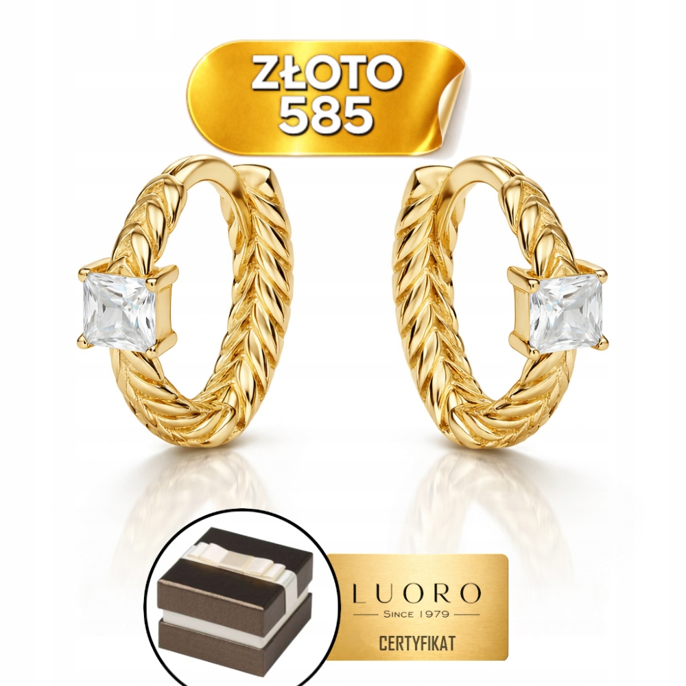 Náušnice Zlaté 585 14K Pletené Kruhy S Kamenem 12 MM Kreol