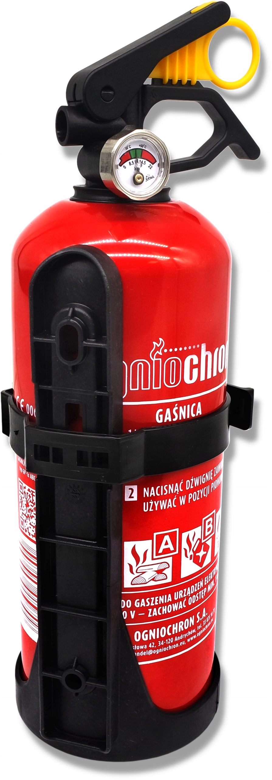 GAŚNICA SAMOCHODOWA 1KG + UCHWYT MANOMETR GP1x ABC prod. 2025 Producent Ogniochron