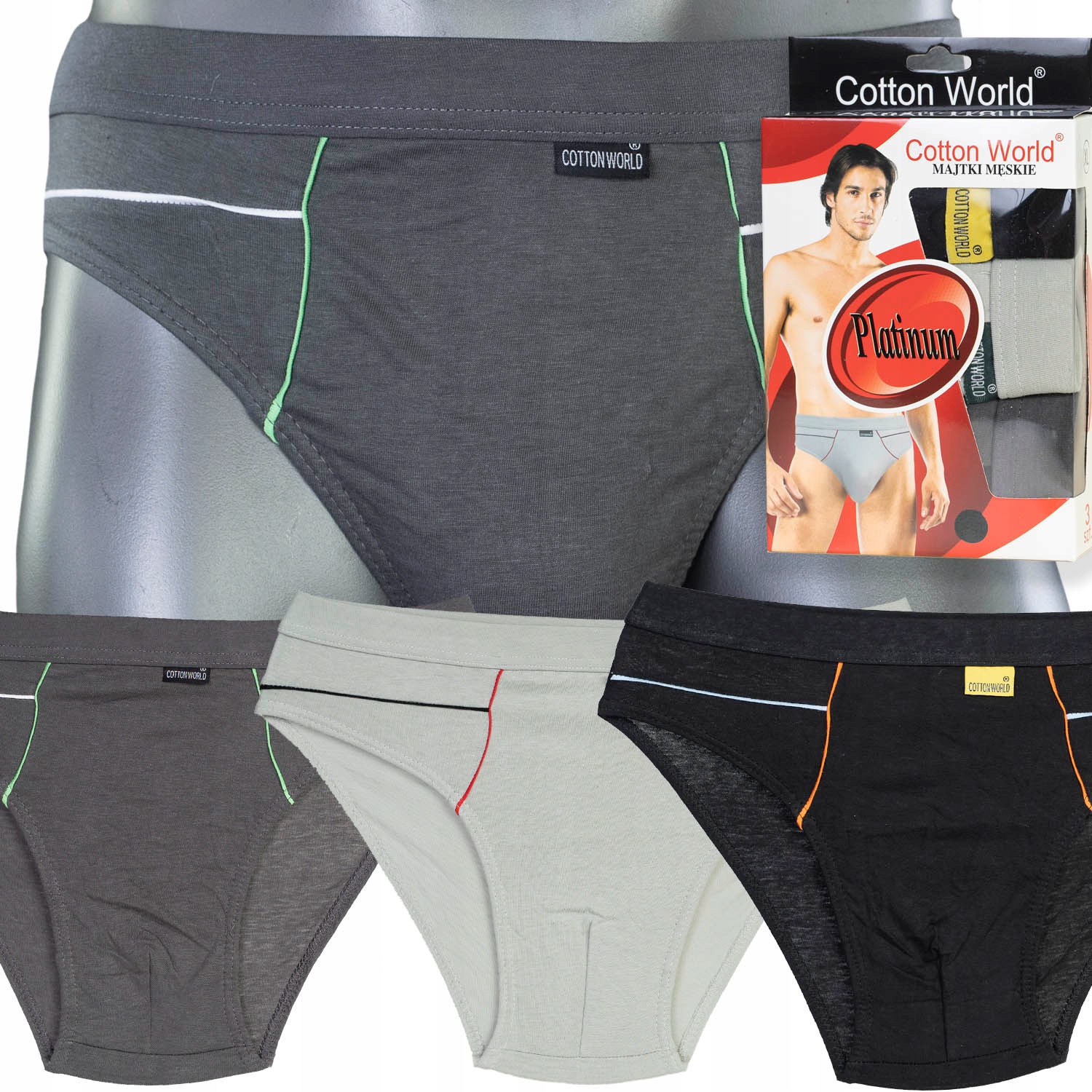 

Slipy Męskie bawełna Cotton World - 3 szt.- XXL