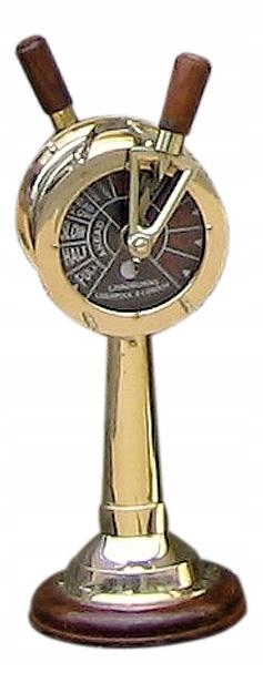 Strojový telegraf, mosaz, dřevěný podstavec, v: 33 cm, Ø: 13 cm
