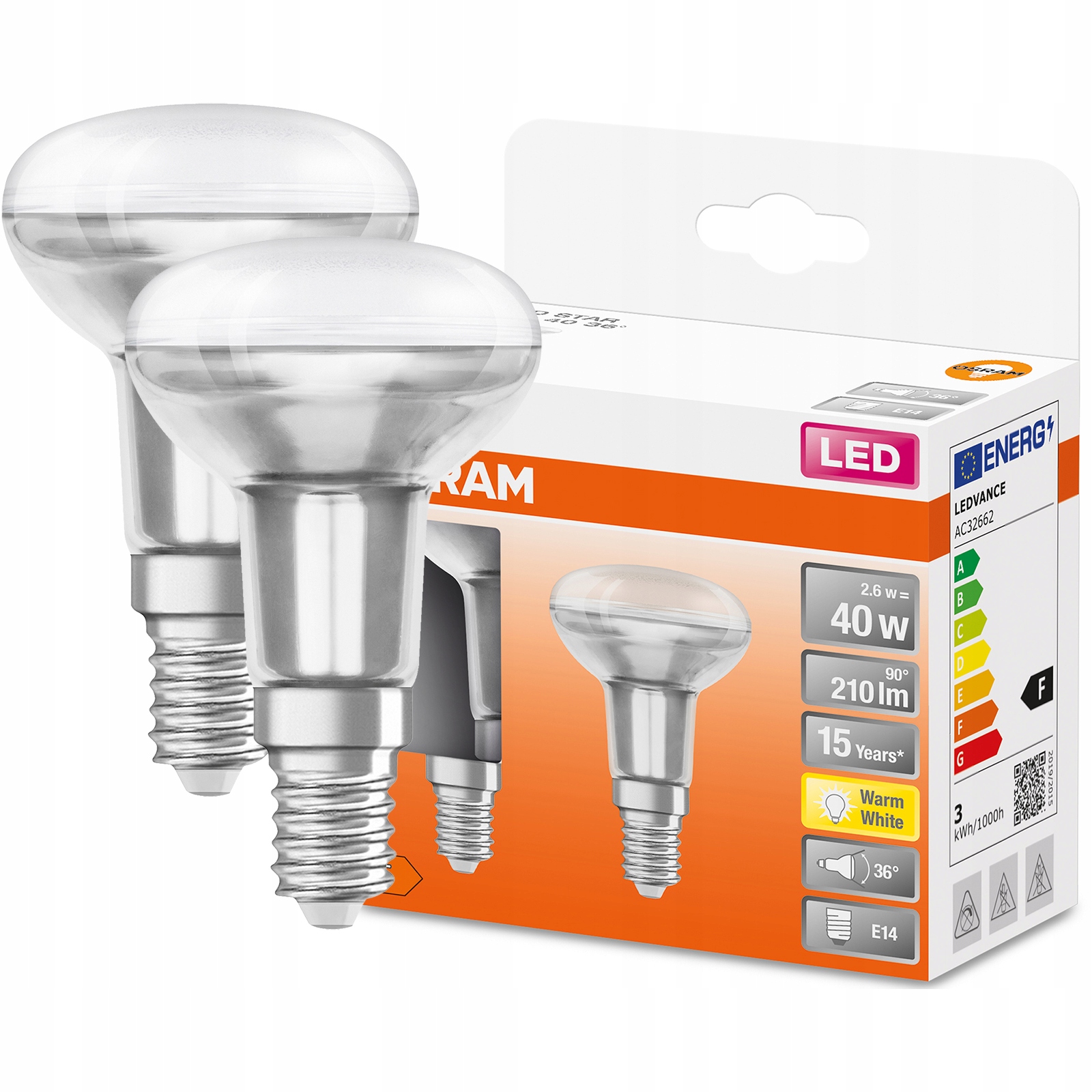 

2x Żarówka Led E14 R50 2,6W 40W 210lm 2700K Osram