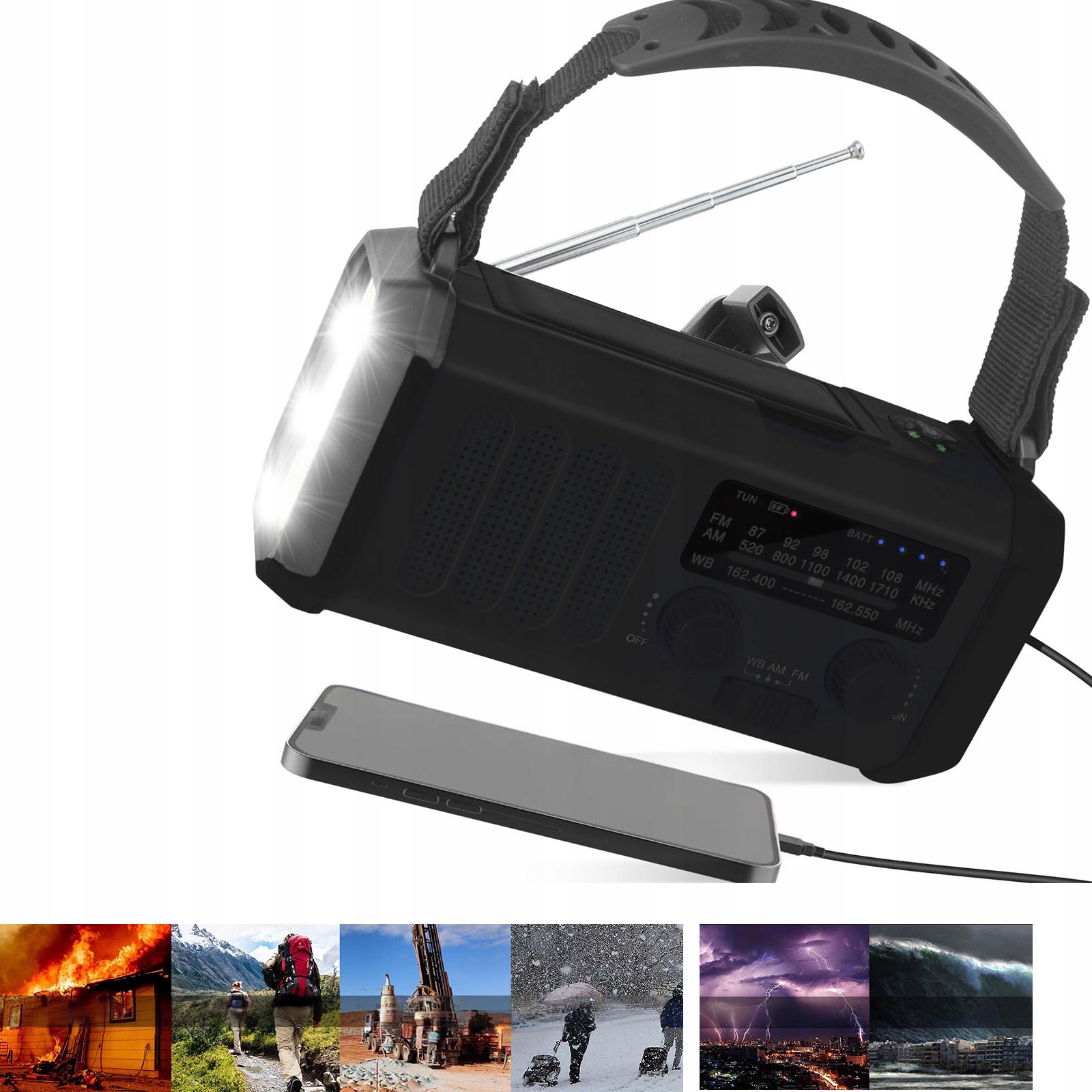 10000 mAh Přenosné Solární Rádio Korbka Alarm Dynamo Nouzové S Svítilnou