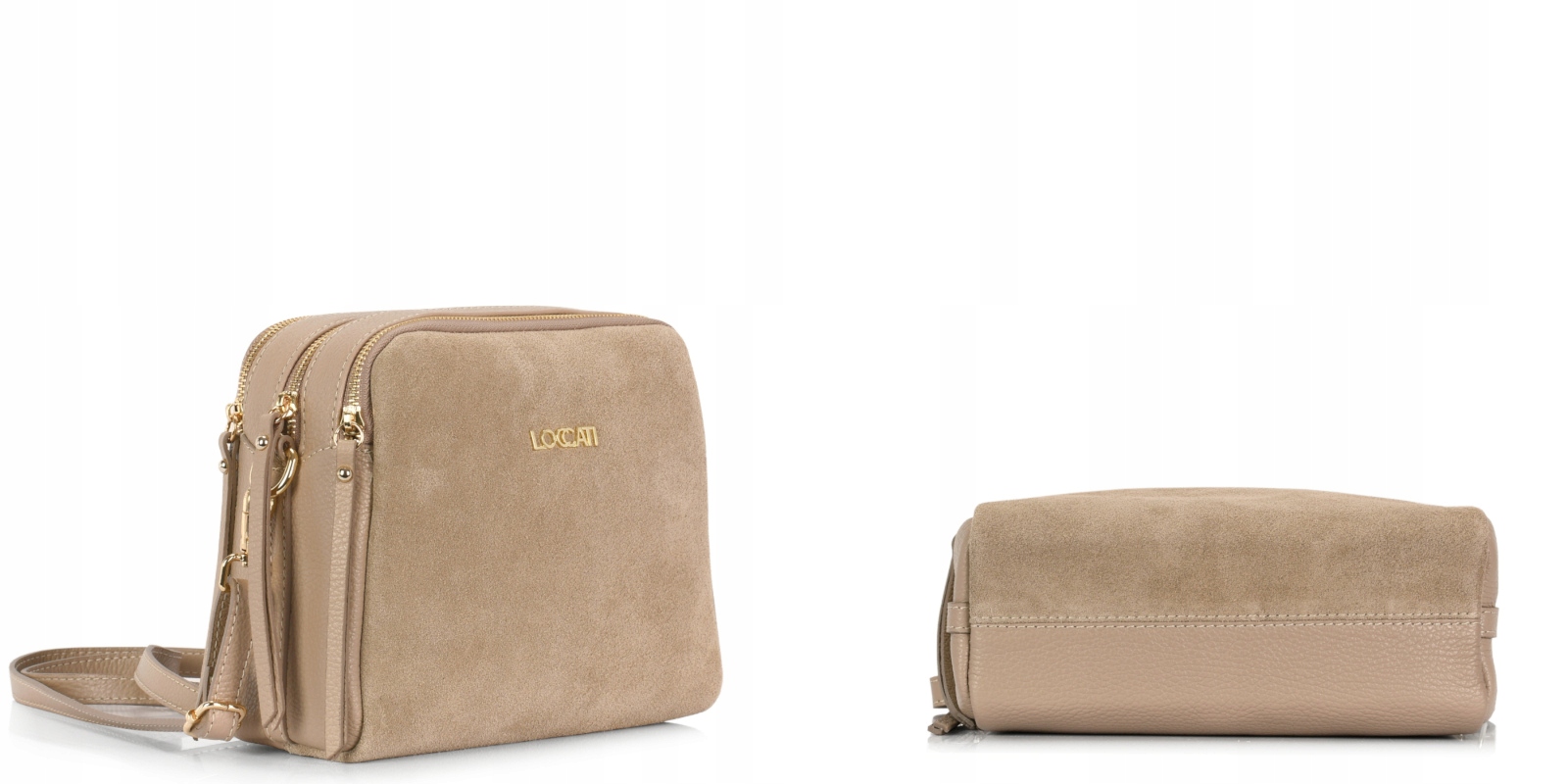 Beżowe torebki damskie skórzane listonoszki ze skóry naturalnej z zamszem Model Loccati