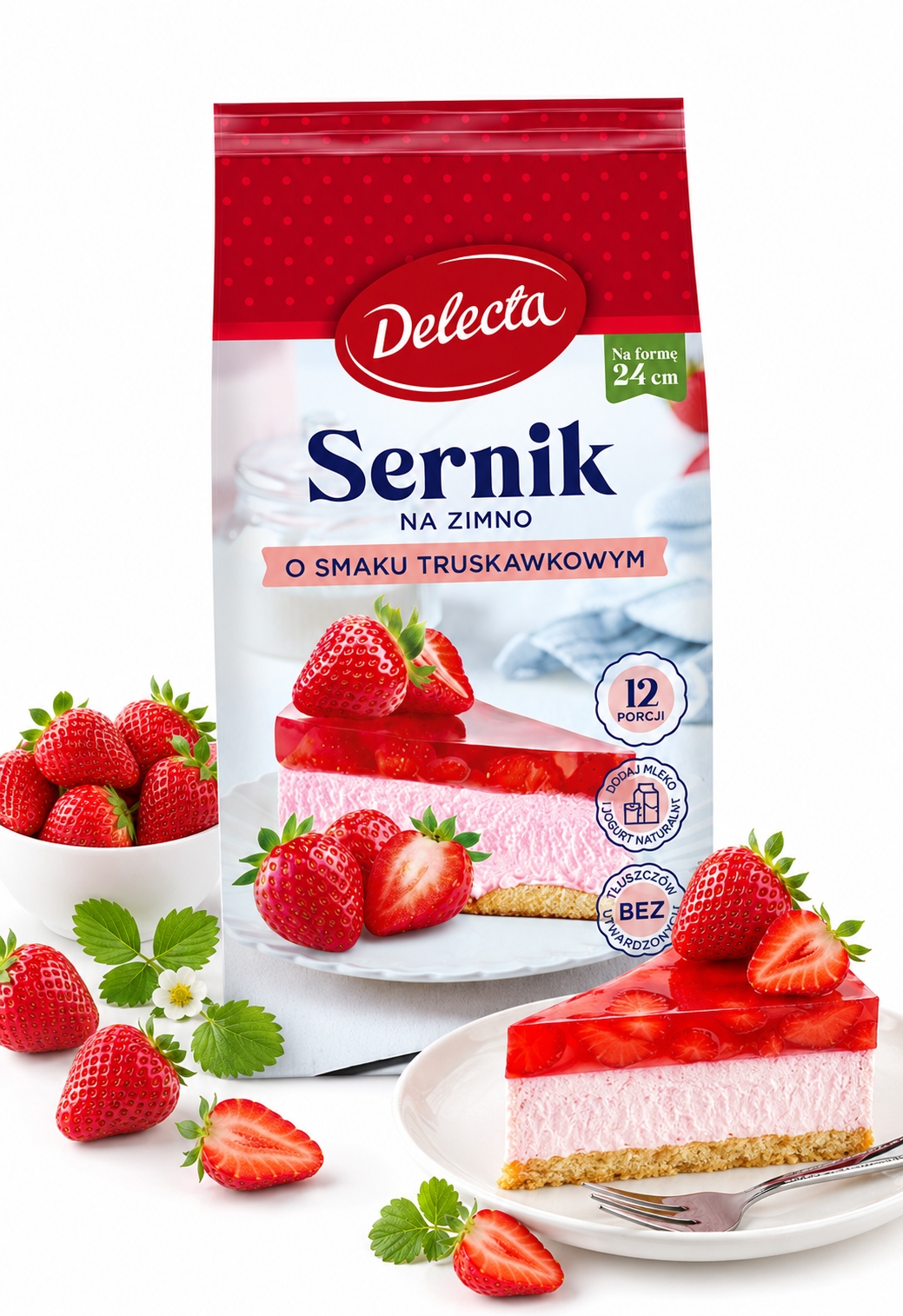 Cheesecake za studena s jahodovou příchutí Delecta 154 g, nadýchané, rychlé těsto