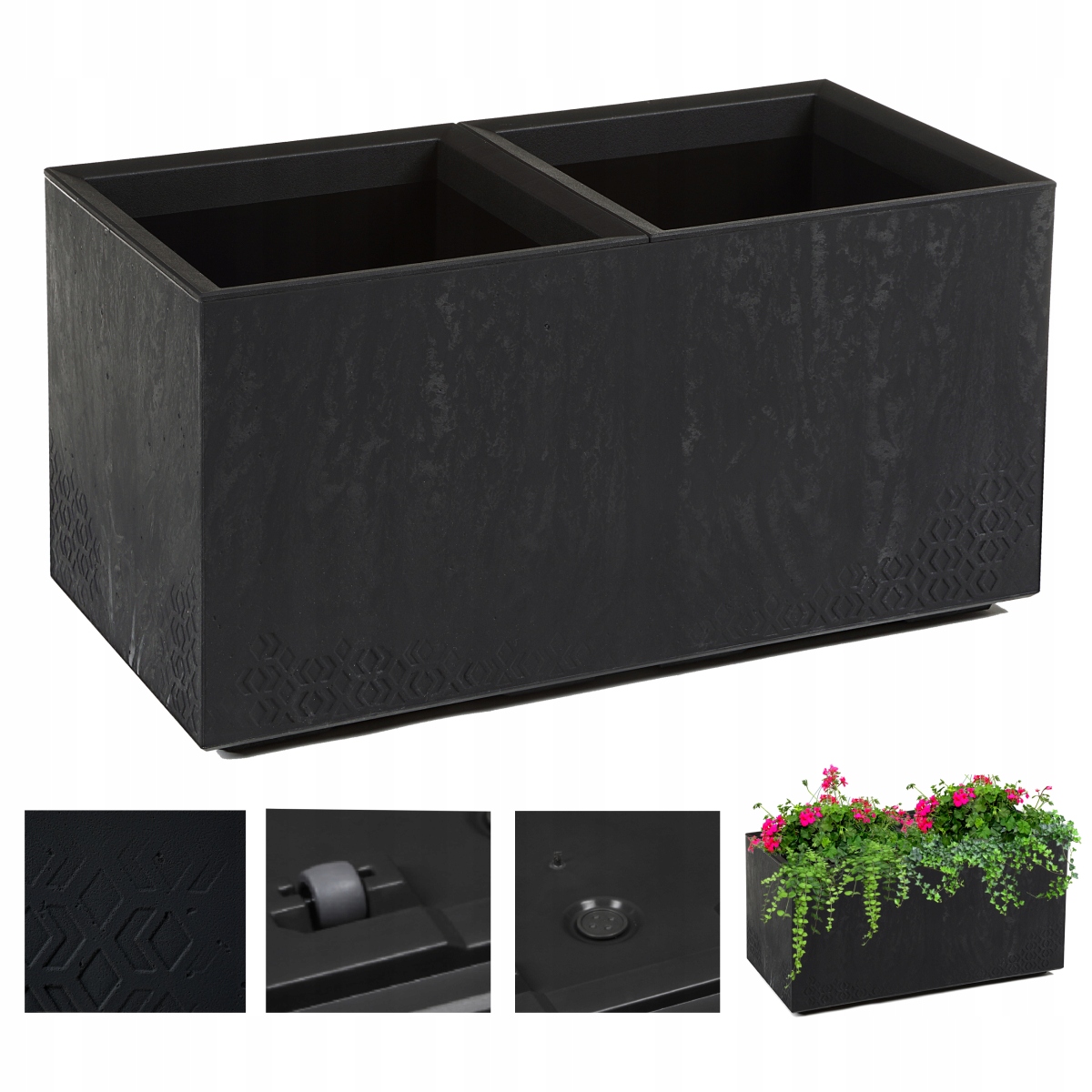 Skrzynia Na Kółkach Karo Eco Recycled Efekt Betonu 80x40 Czarny Beton