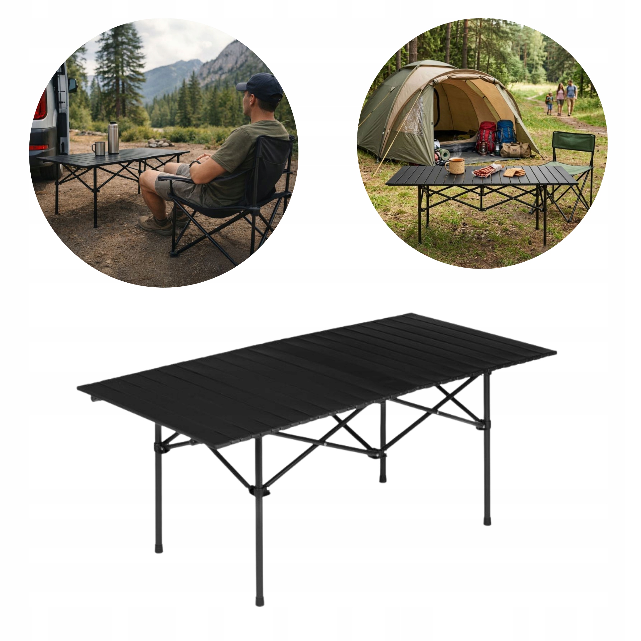 Składany Stolik Turystyczny 120X55 CM Kempingowy Na Biwak Z Torbą Czarny
